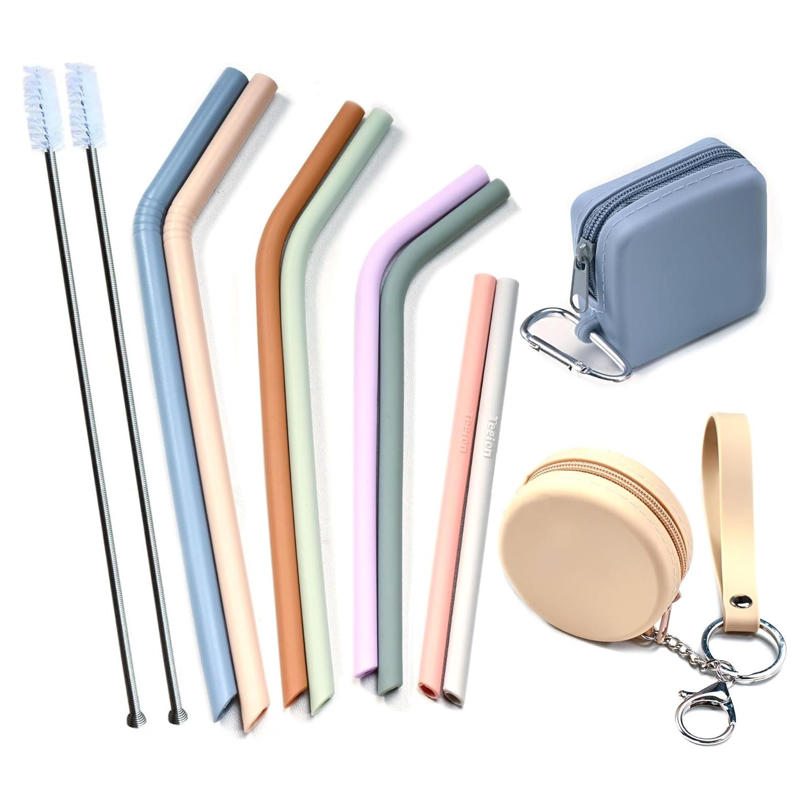 Popotes de Silicona Reutilizables Tegion - 4 Tamaños con Fundas