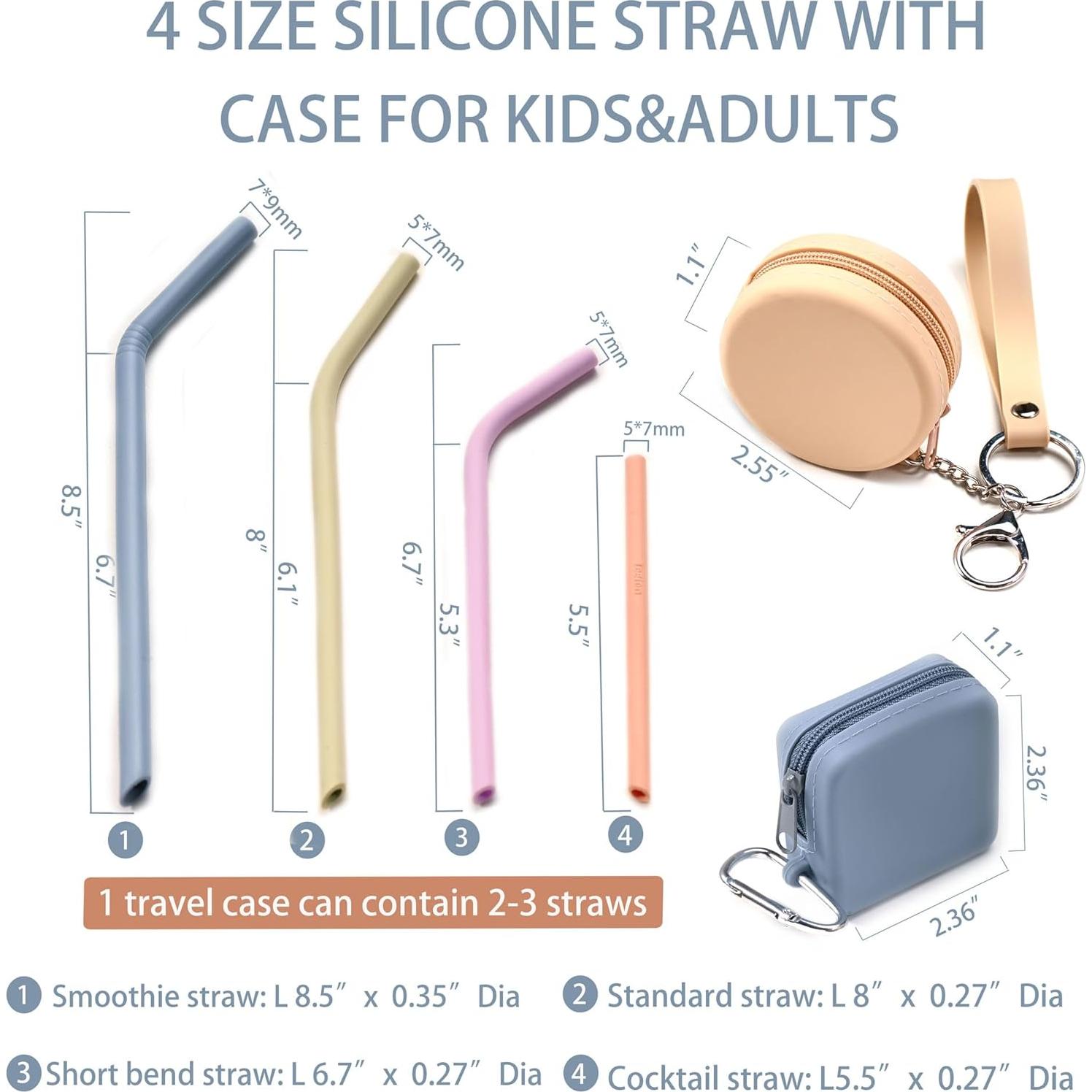 Popotes de Silicona Reutilizables Tegion - 4 Tamaños con Fundas