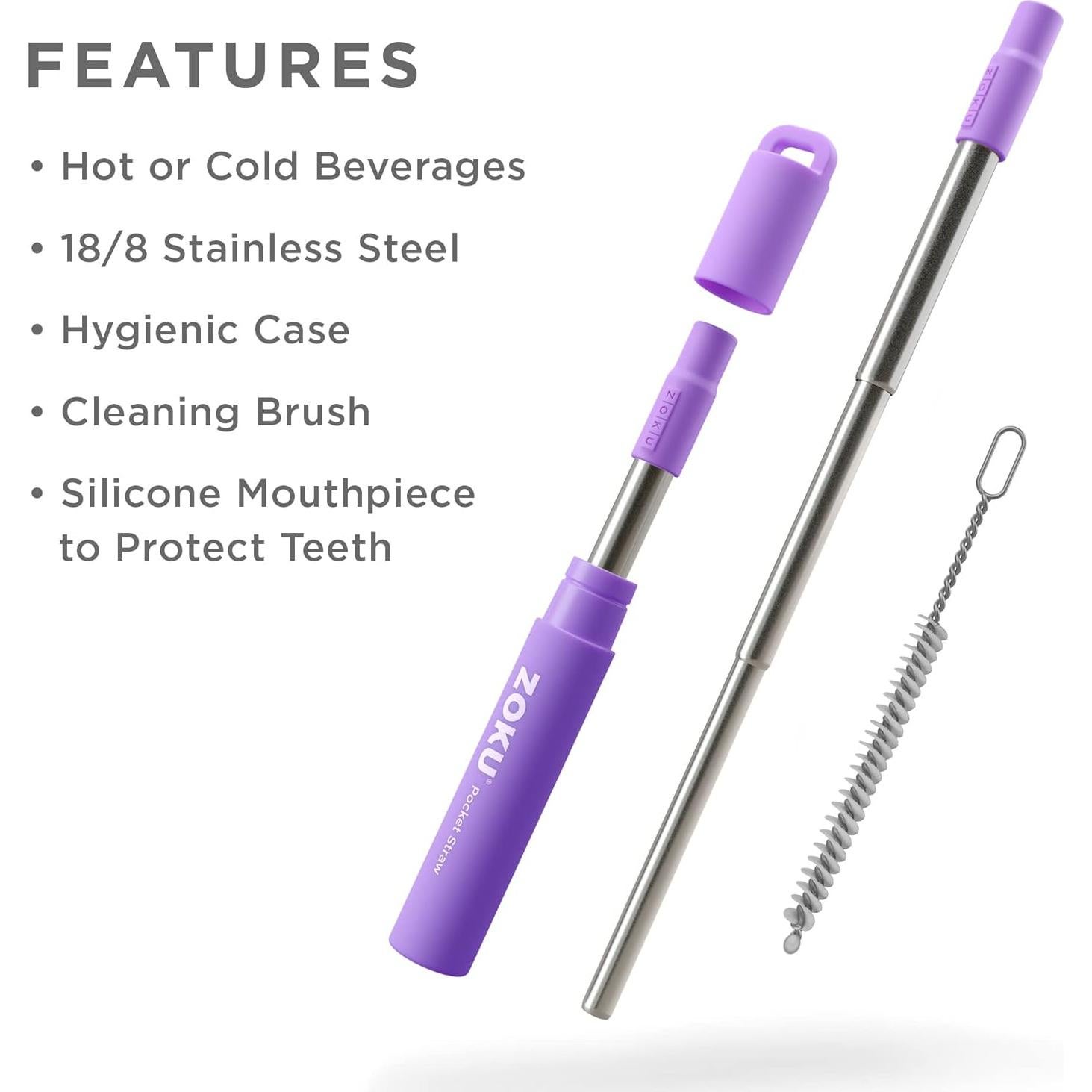 Pajilla Metálica Reutilizable Zoku Púrpura Ajustable 10-22 cm