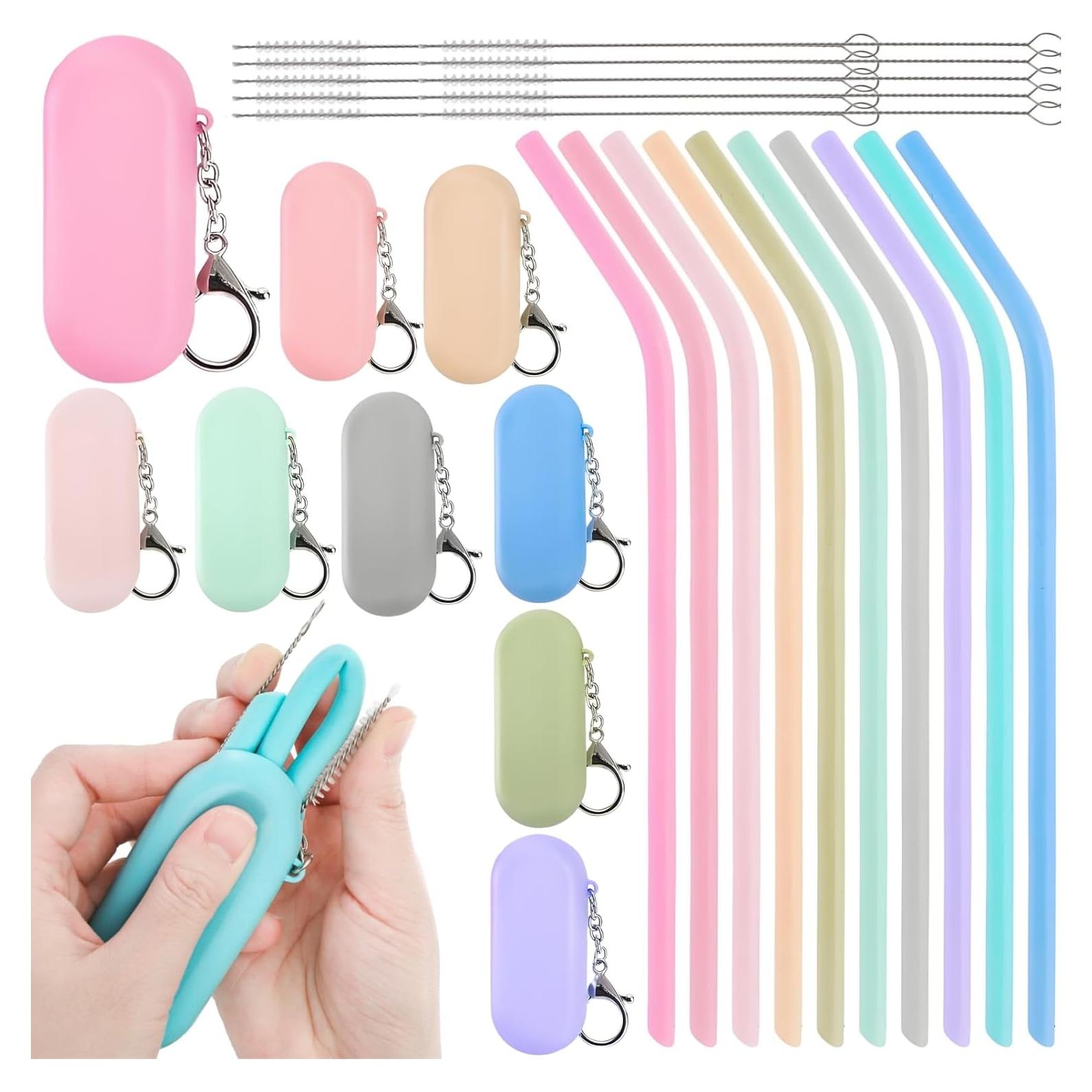 Juego de 10 Pajitas de Silicona Acshio Plegables Multicolor