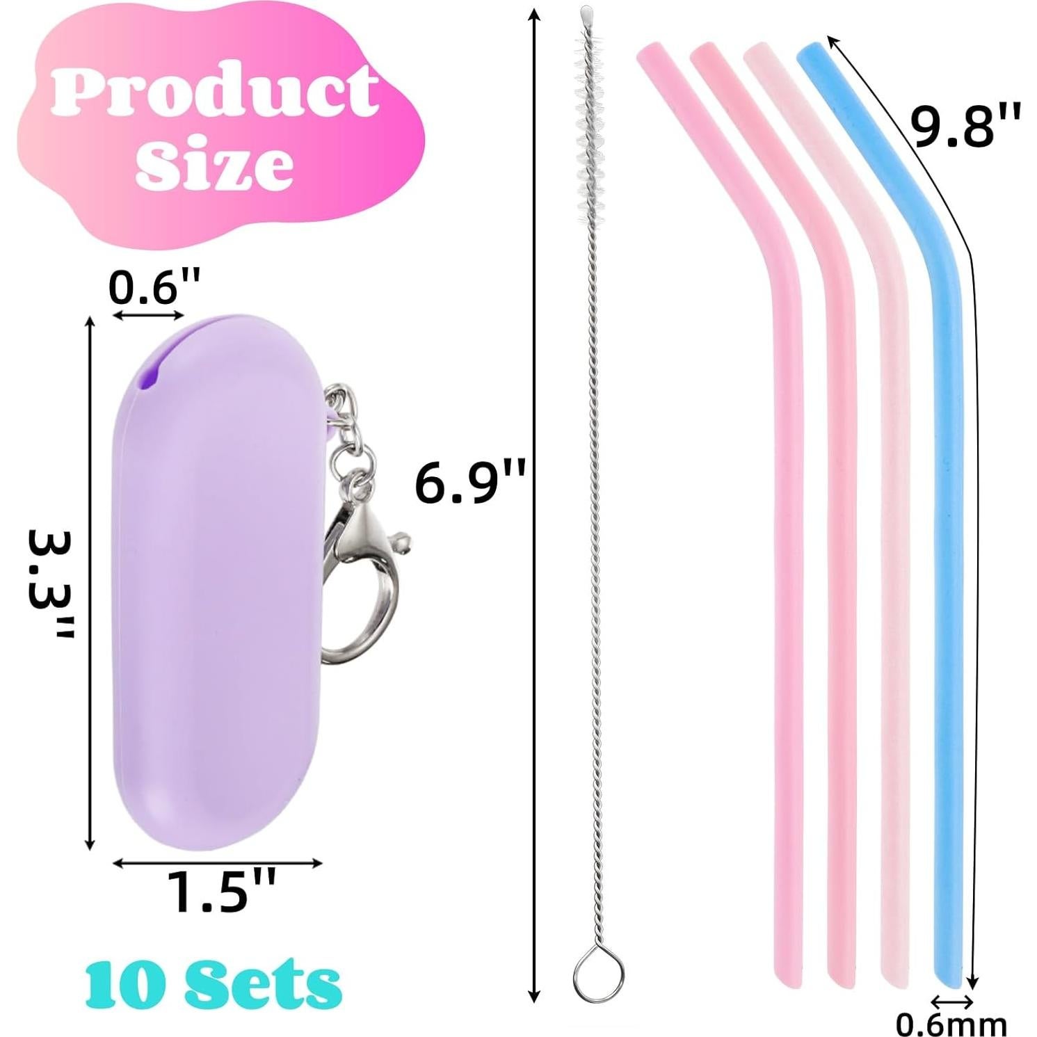 Juego de 10 Pajitas de Silicona Acshio Plegables Multicolor