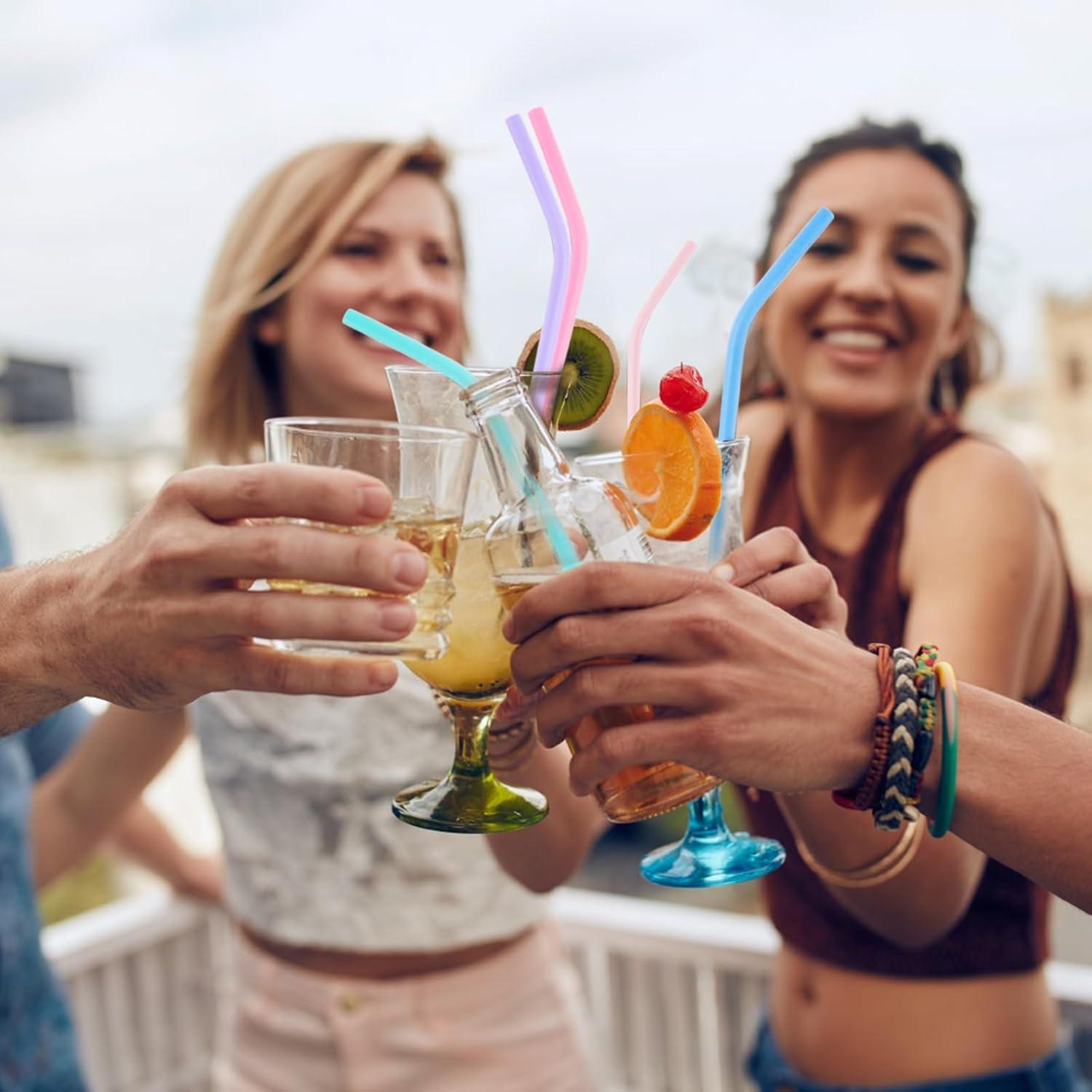 Juego de 10 Pajitas de Silicona Acshio Plegables Multicolor