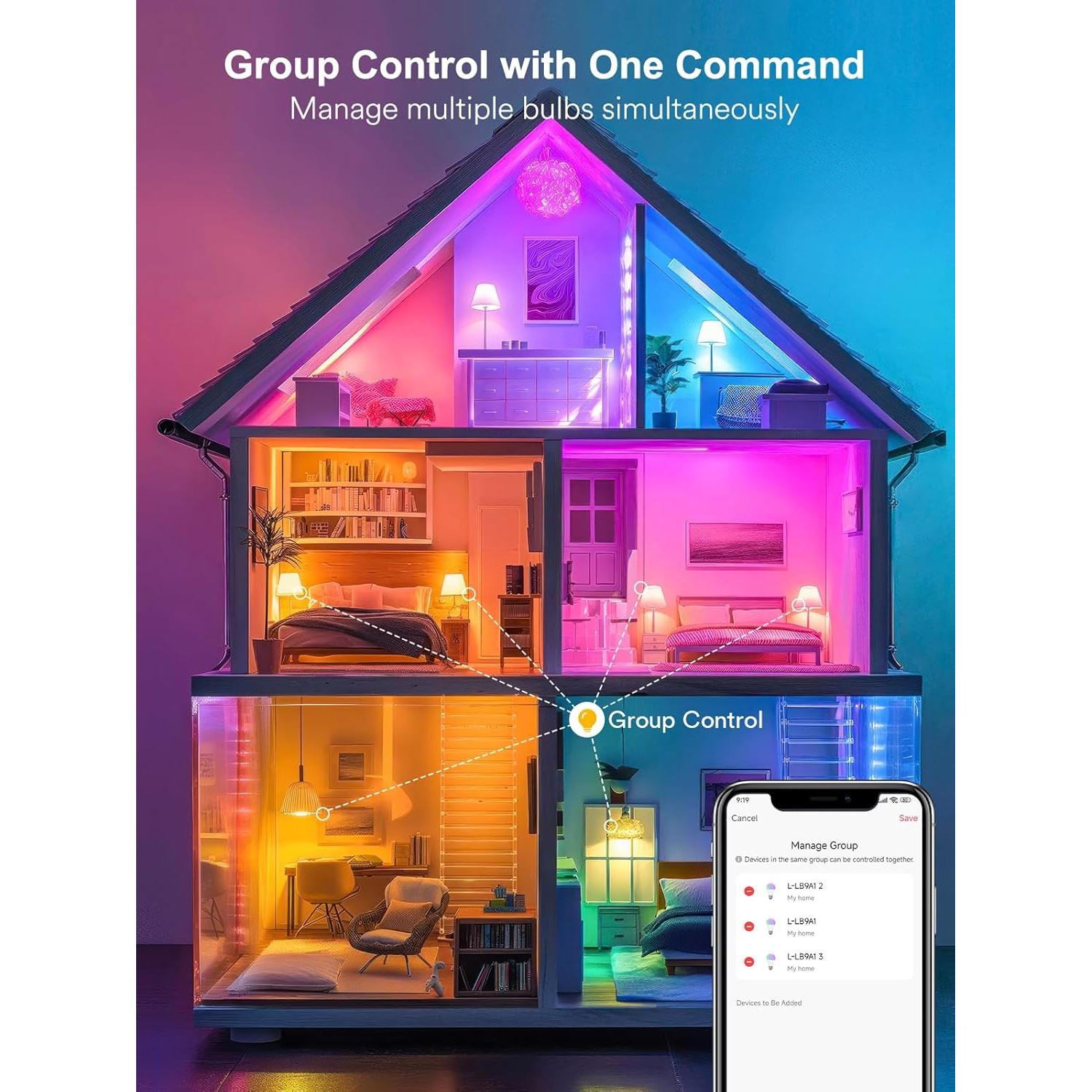 Bombilla LED Inteligente ANGELHALO A19 RGBW 800 Lúmenes