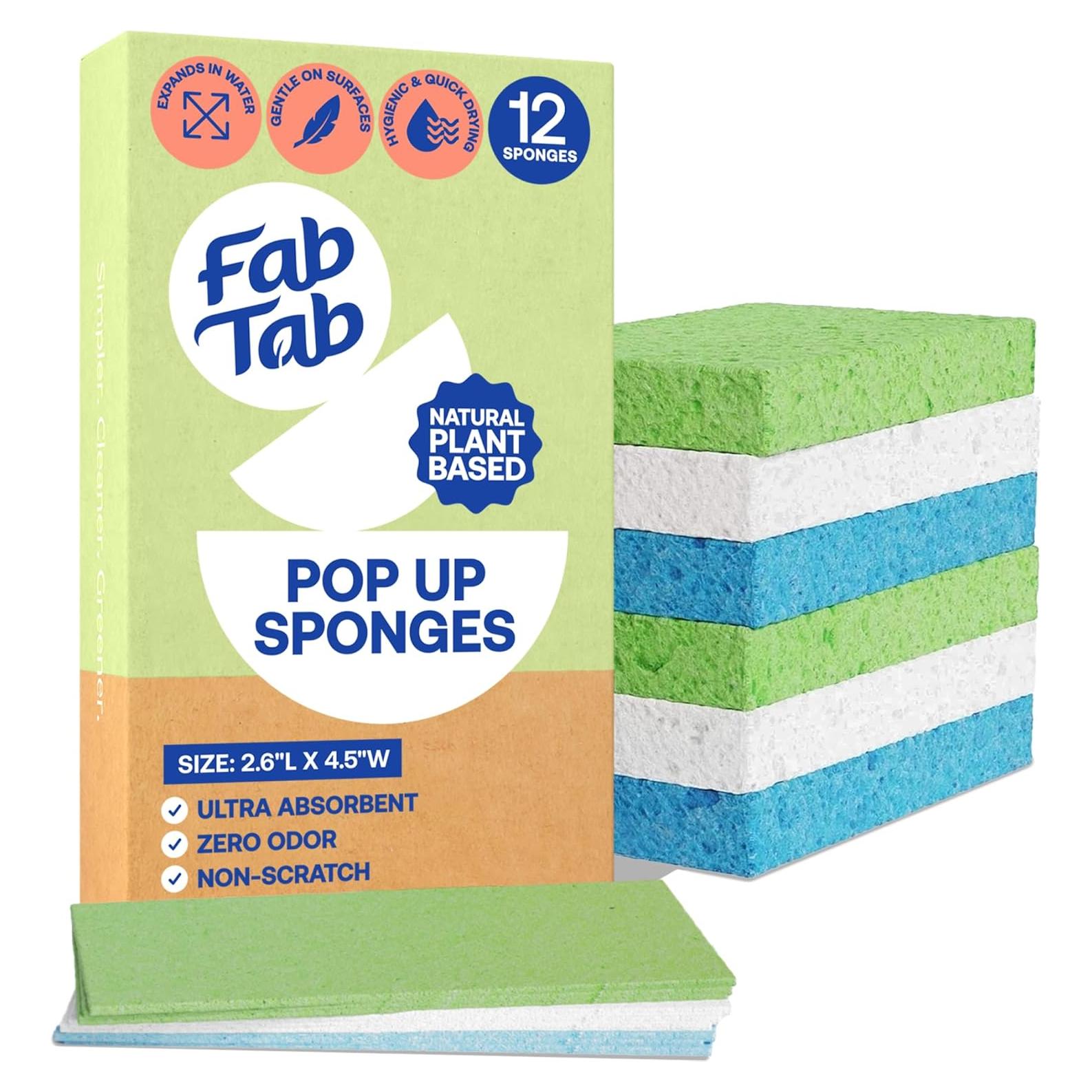 Esponjas Pop-Up Fab Tab - 12 Esponjas de Celulosa Absorbentes