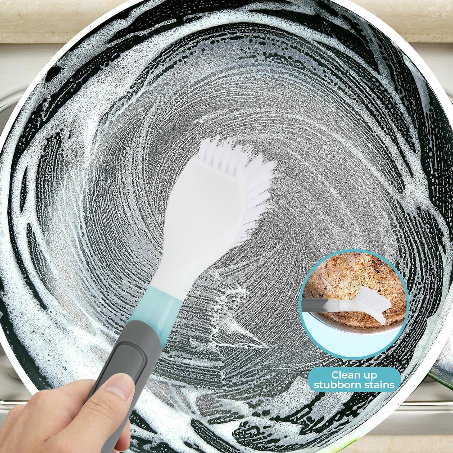 Cepillo de Platos REEWII con Dispensador de Jabón y 4 Recambios