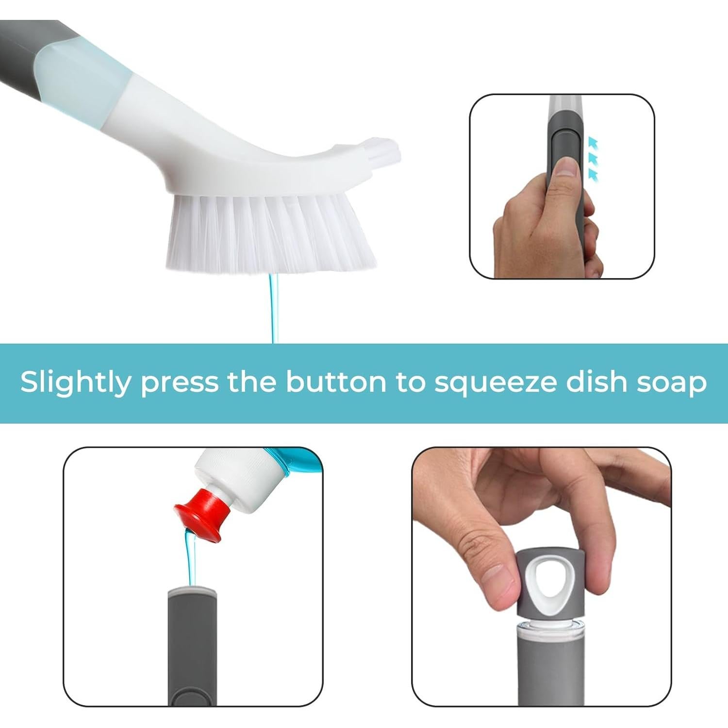 Cepillo de Platos REEWII con Dispensador de Jabón y 4 Recambios