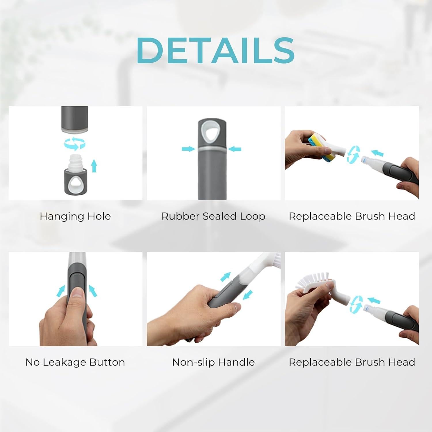 Cepillo de Platos REEWII con Dispensador de Jabón y 4 Recambios