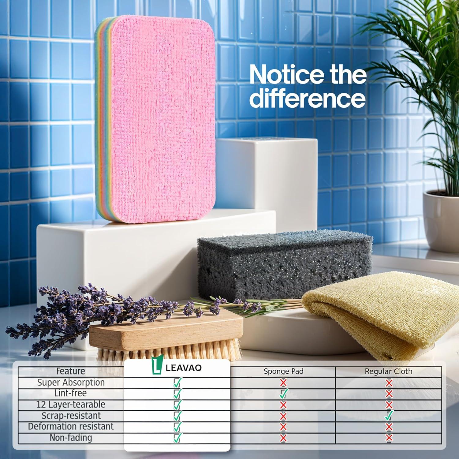 Juego de 4 Esponjas de Microfibra Leavaq 12 Capas Ultra Absorbentes