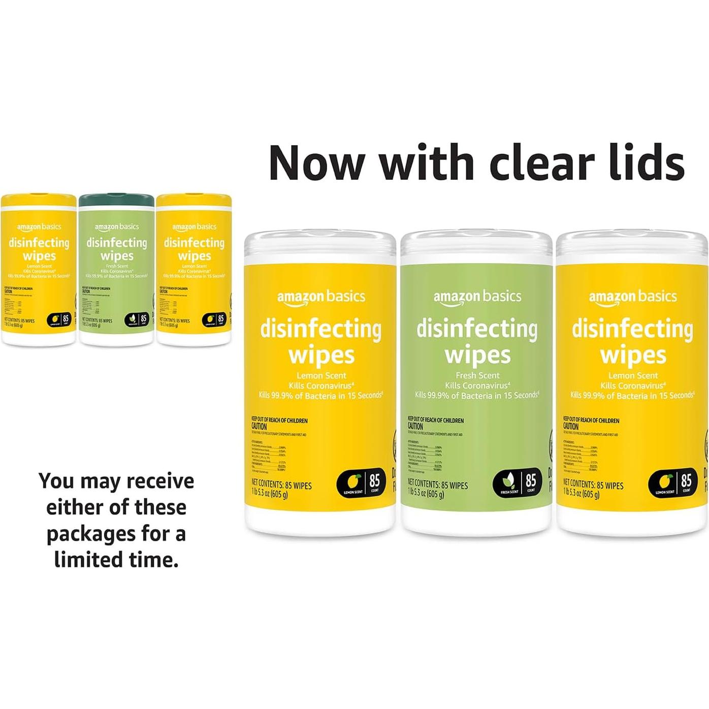 Toallitas Desinfectantes Amazon Basics, Limón y Fresco, 255 Unidades