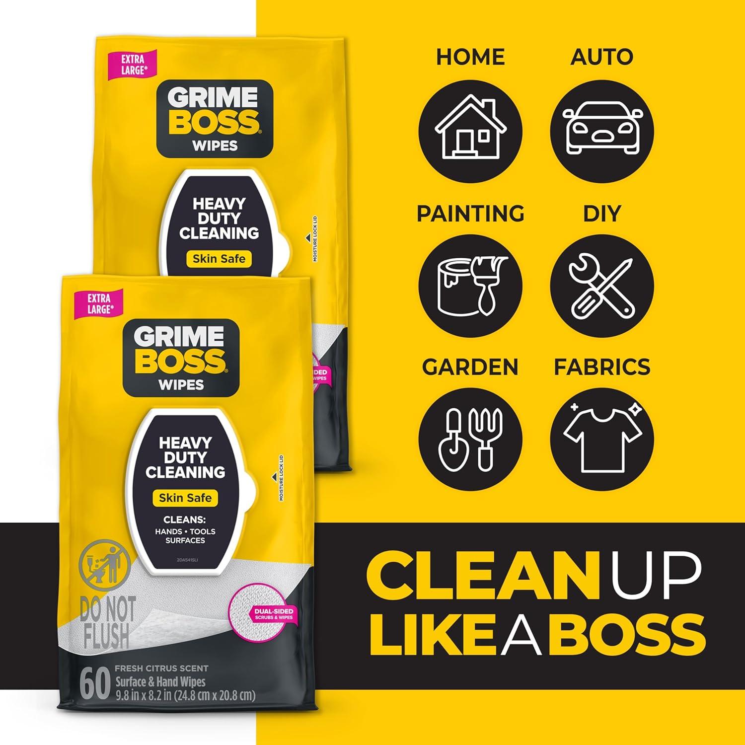 Toallitas Grime Boss 120ct para Manos y Superficies - Alta Dureza