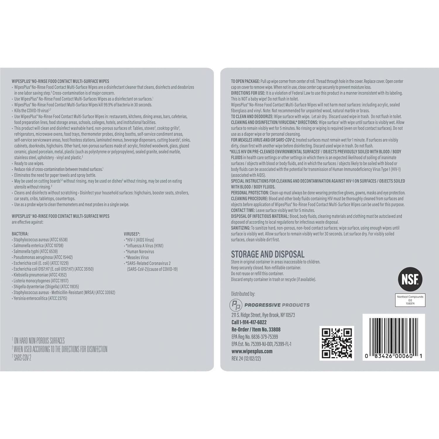 Toallitas Sin Enjuague WipesPlus 100 Unidades Multi-Superficie