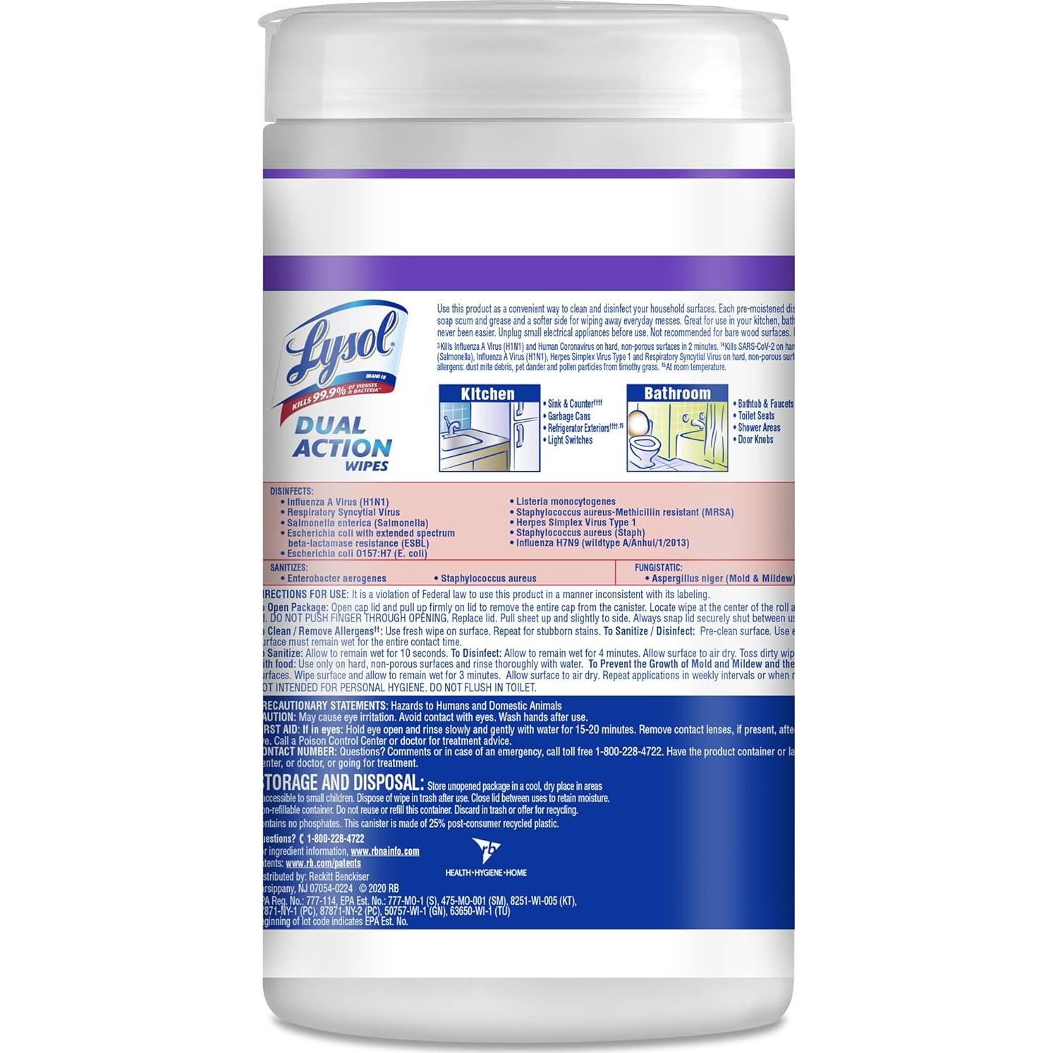 Toallitas Desinfectantes Lysol Doble Acción 75ct Aroma Cítricos