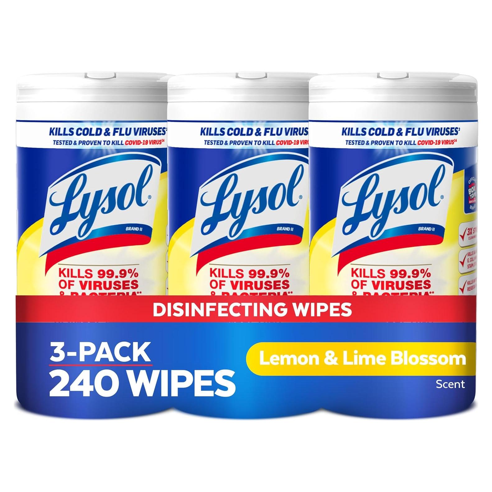 Toallitas Desinfectantes Lysol 80 Unidades Paquete de 3 Multiusos