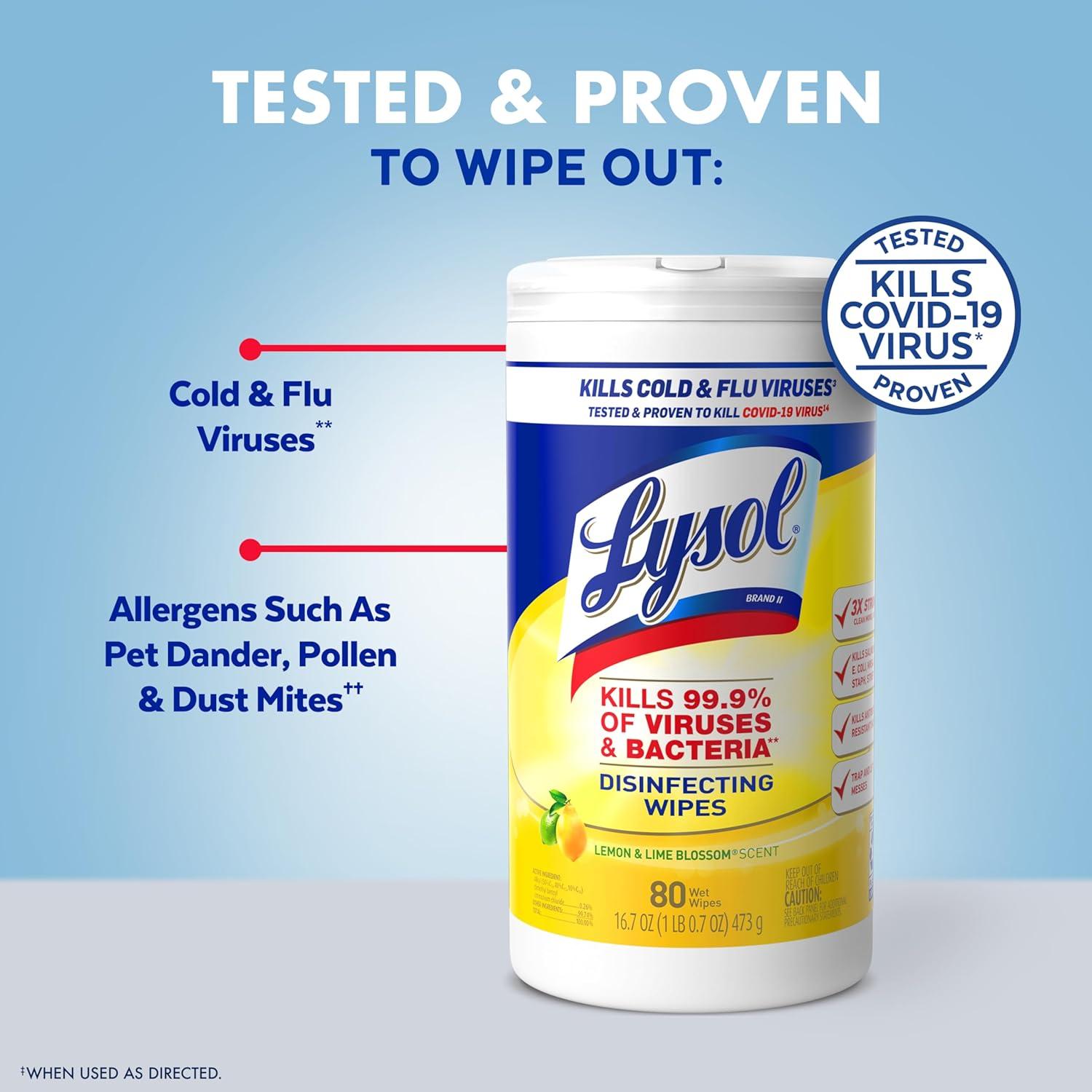 Toallitas Desinfectantes Lysol 80 Unidades Paquete de 3 Multiusos