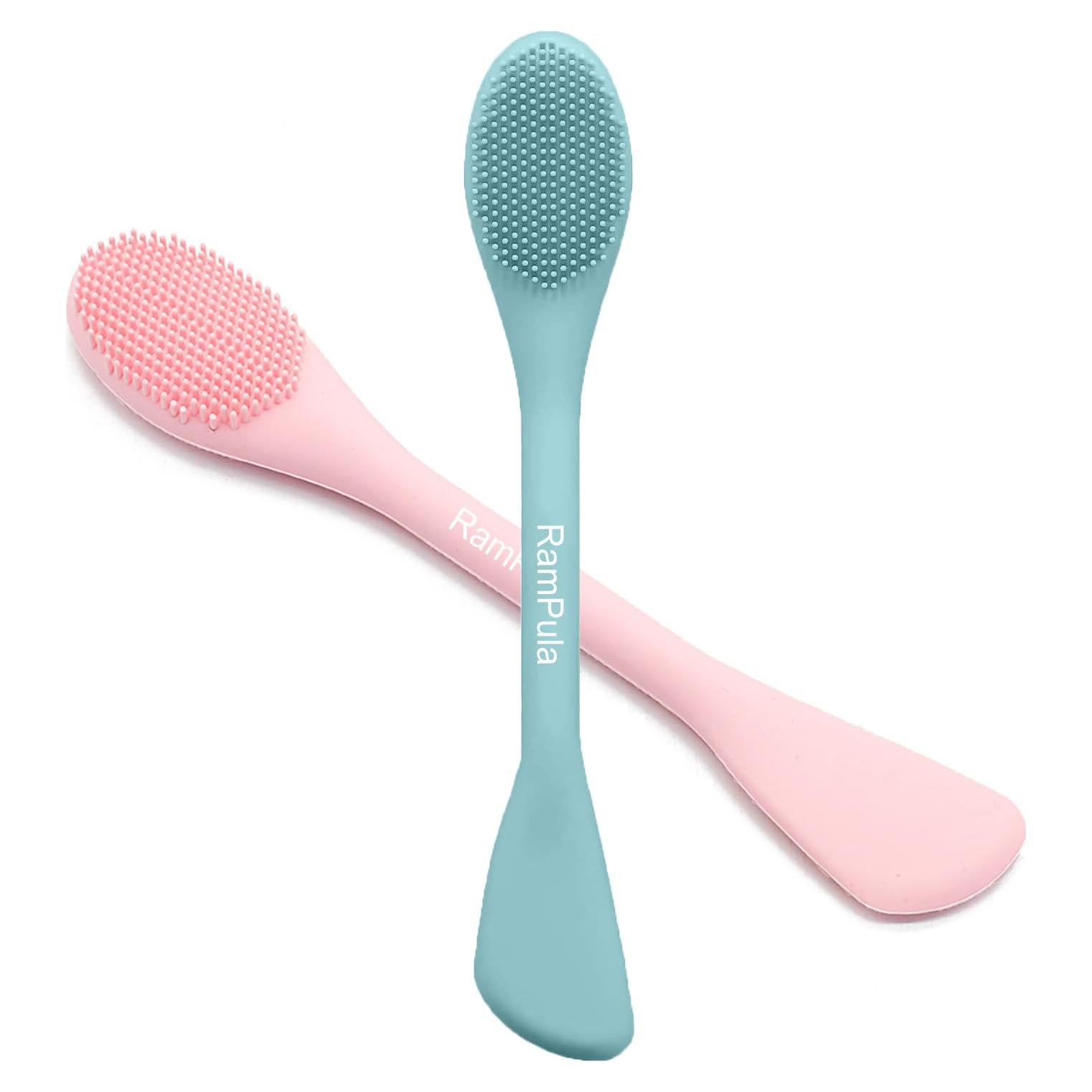 Cepillo Facial 2 en 1 RamPula de Silicona Verde Eucalipto y Rosa