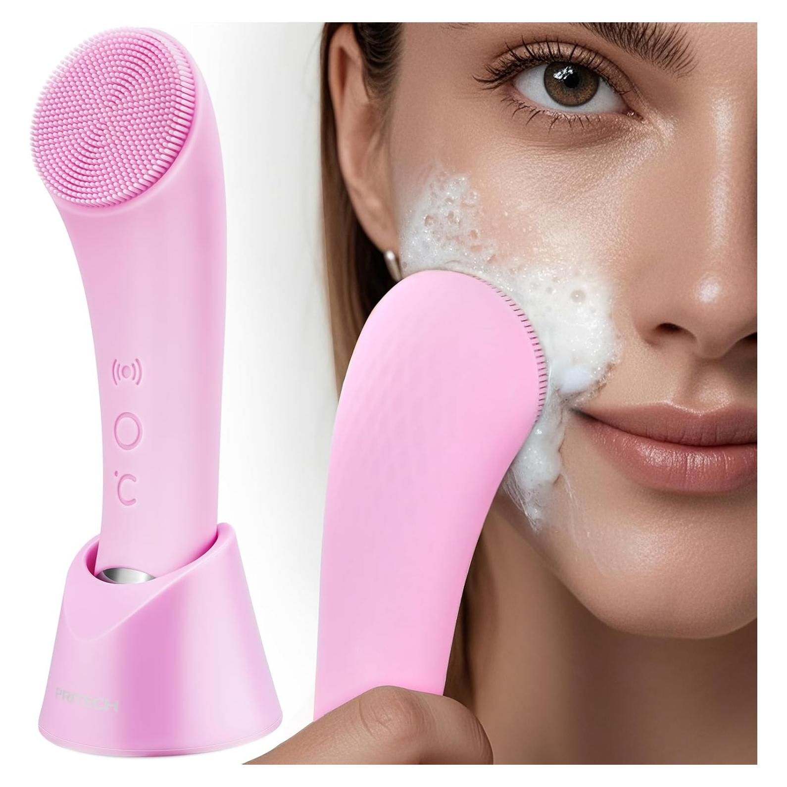 Cepillo Facial PRITECH Recargable con Calentamiento 40°C Rosa