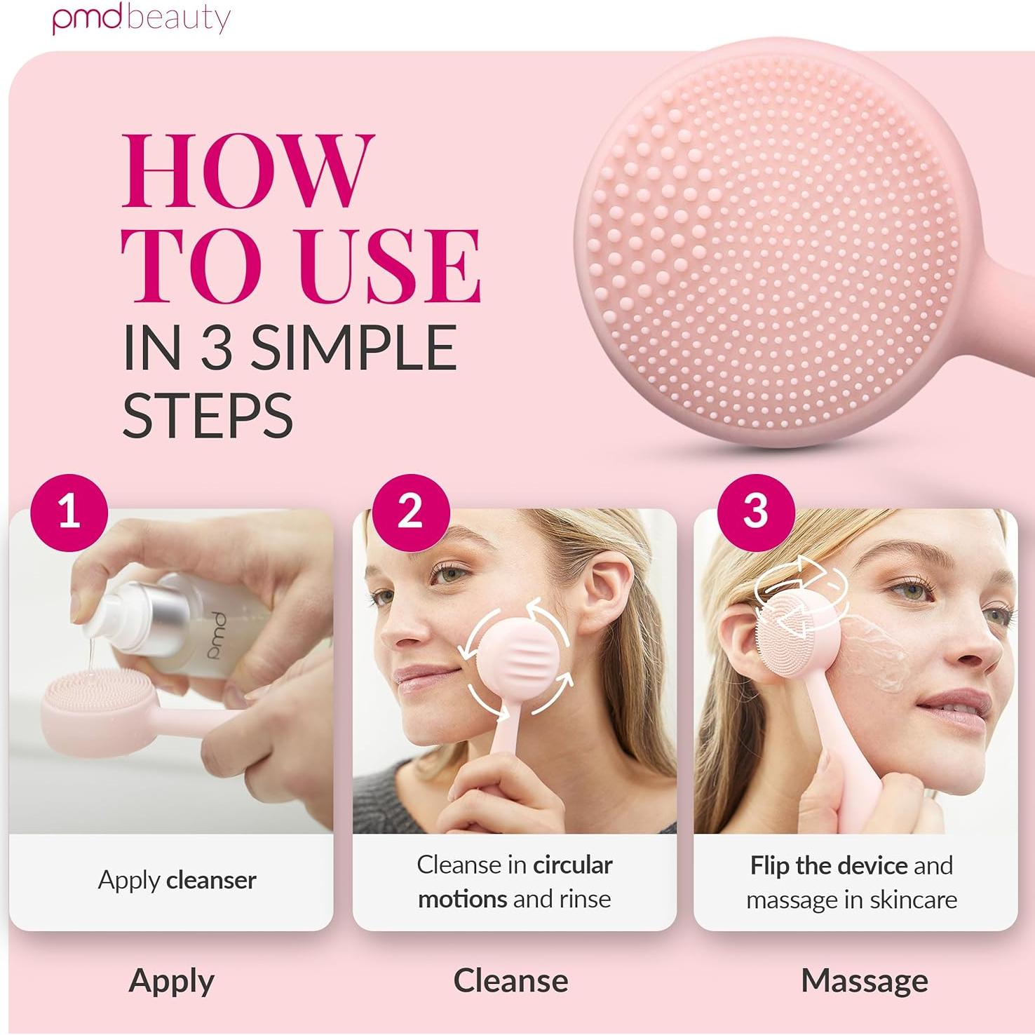 Dispositivo de Limpieza Facial PMD Clean Rosa - Silicona y Masajeador