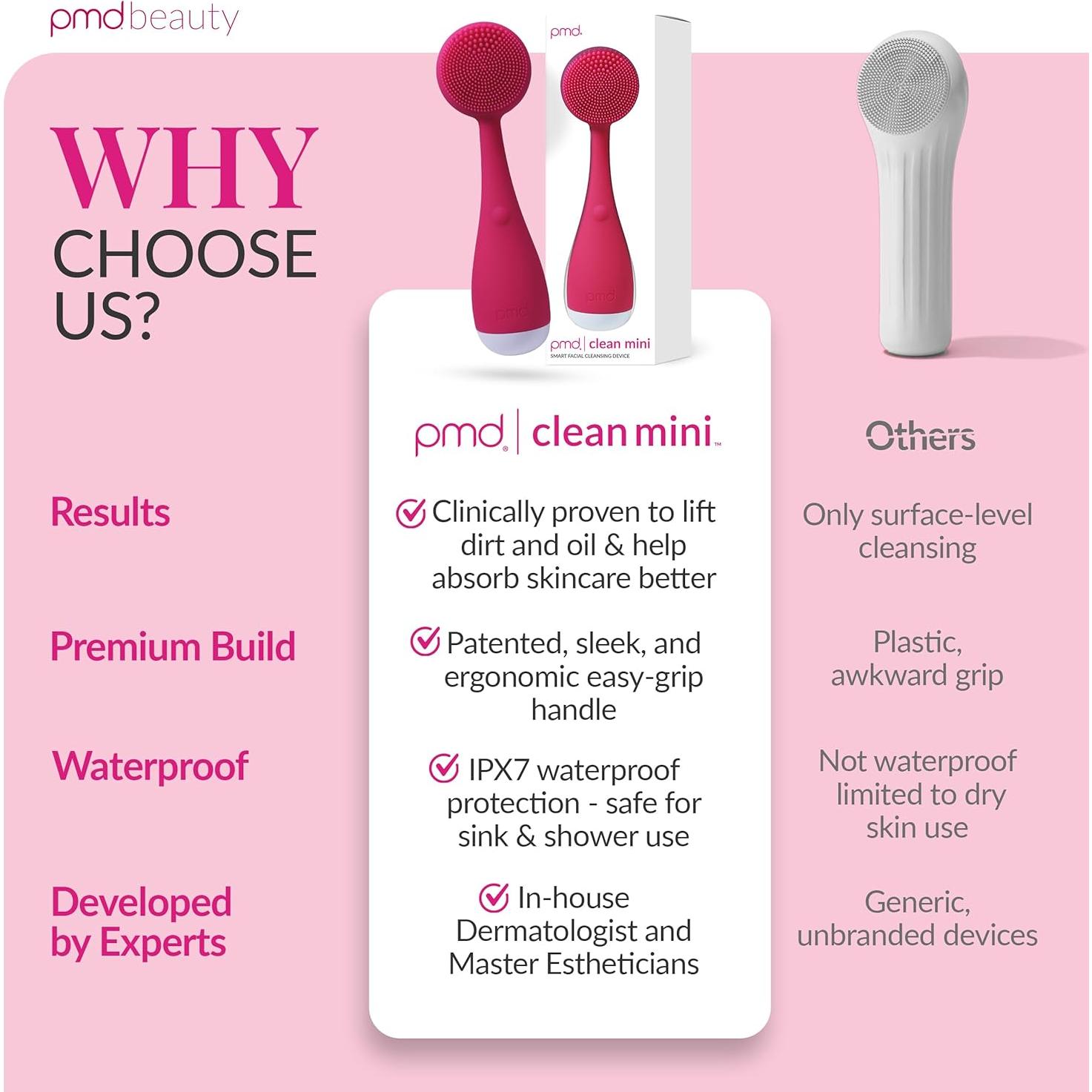 Dispositivo de Limpieza Facial PMD Clean Mini Rosa - Silicona Impermeable