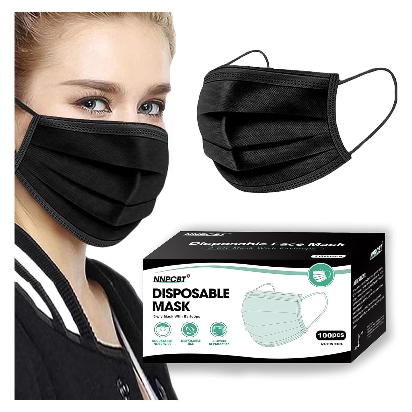 Mascarillas Desechables Negras NNPCBT 100 Piezas 3 Capas
