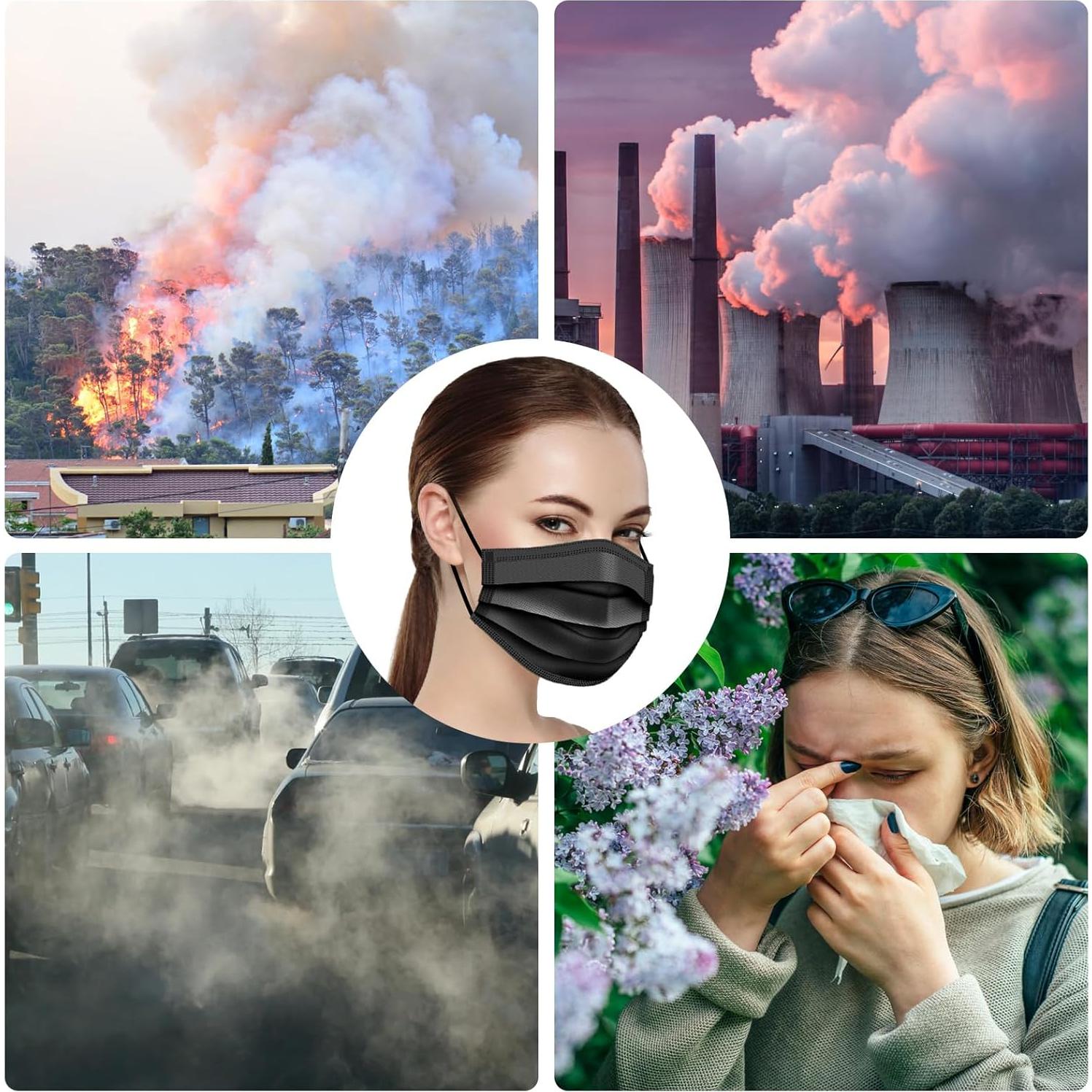 100 Mascarillas Desechables Negras ZTANPS 3 Capas Transpirables