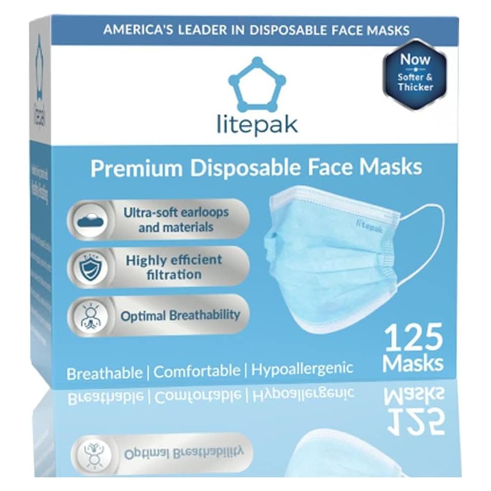Mascarillas Desechables Litepak 125-Pack 3 Capas Azul