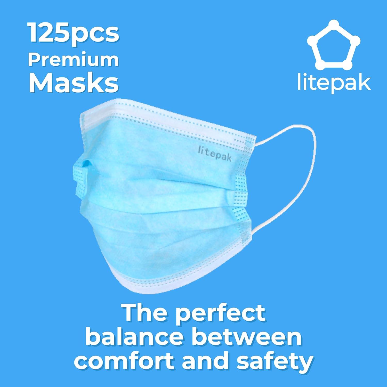 Mascarillas Desechables Litepak 125-Pack 3 Capas Azul