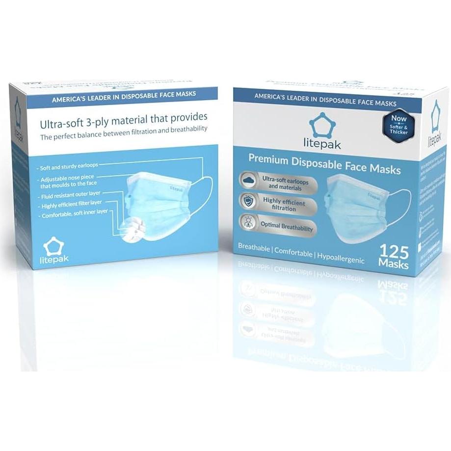 Mascarillas Desechables Litepak 125-Pack 3 Capas Azul