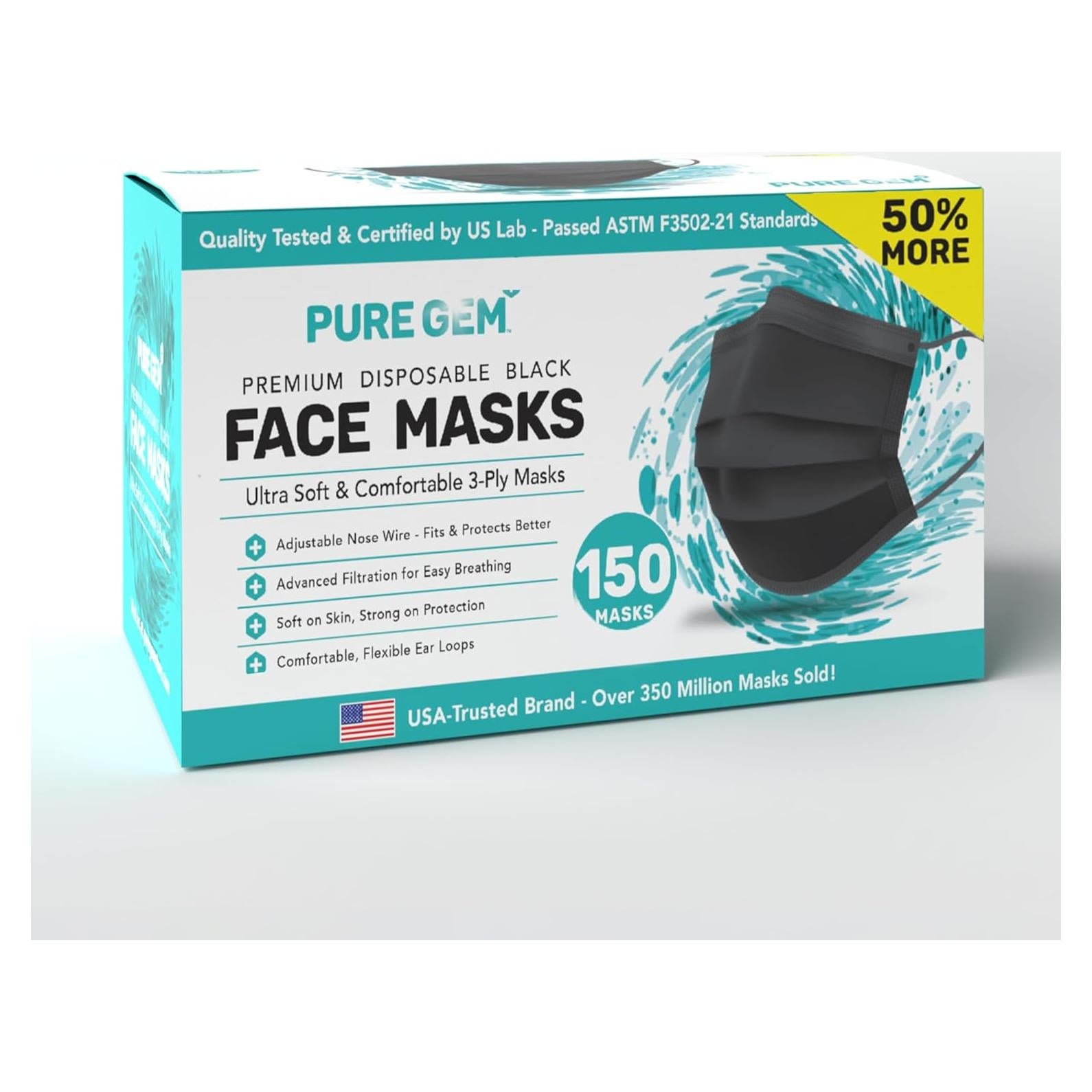 Mascarillas desechables Gleeporte 3 capas negras - Paquete 100