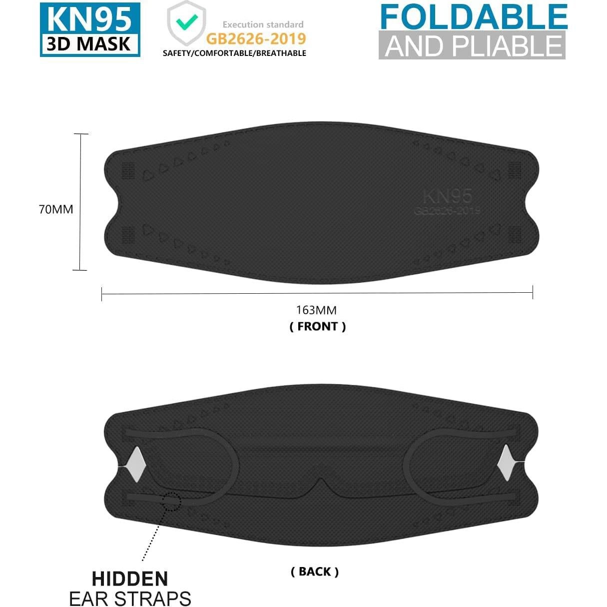 Mascarillas LEVENIS KN95 Paquete de 50, Negra, Alta Protección