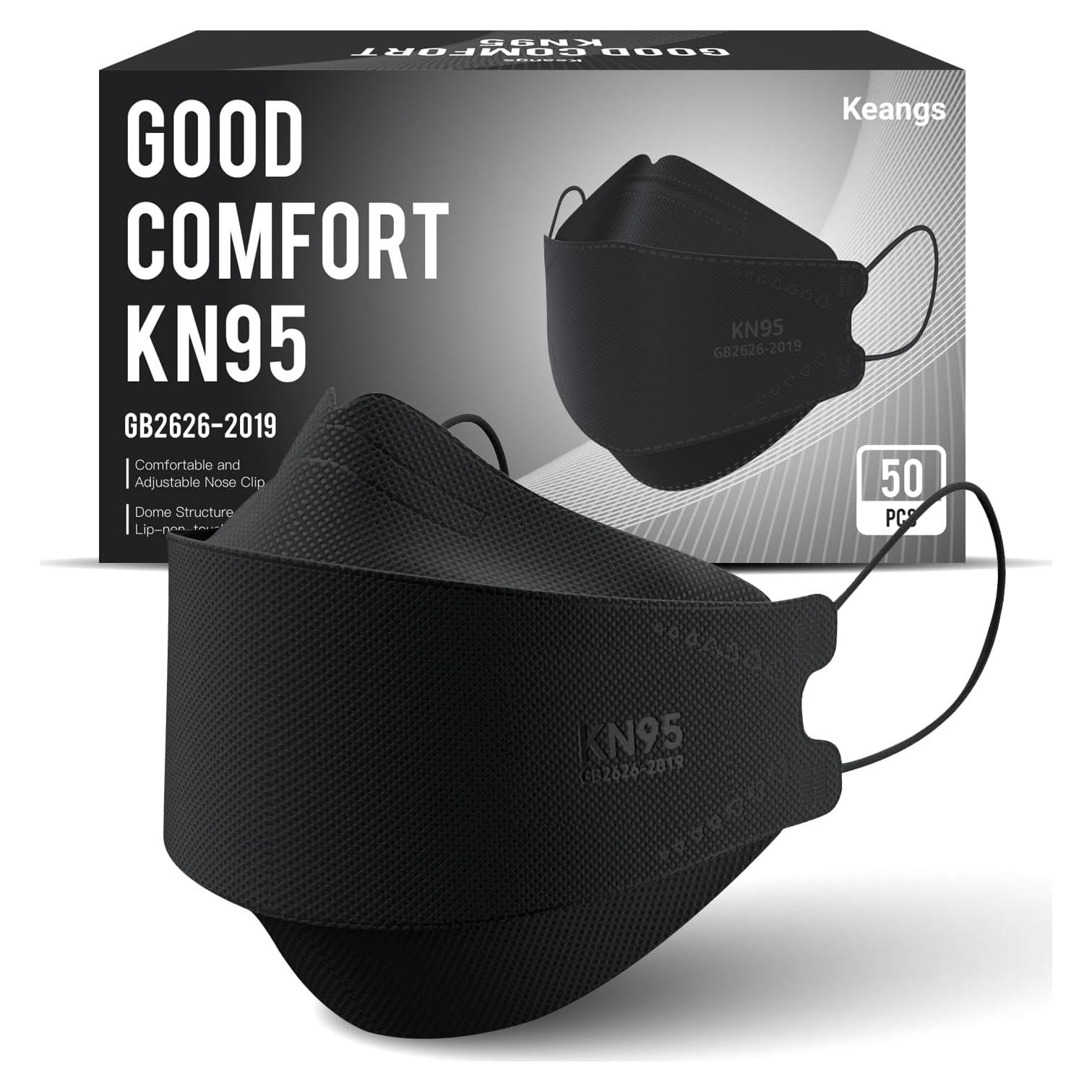 Mascarillas KN95 Keangs 50 Pzas Adultos Negras Eficiencia 95%