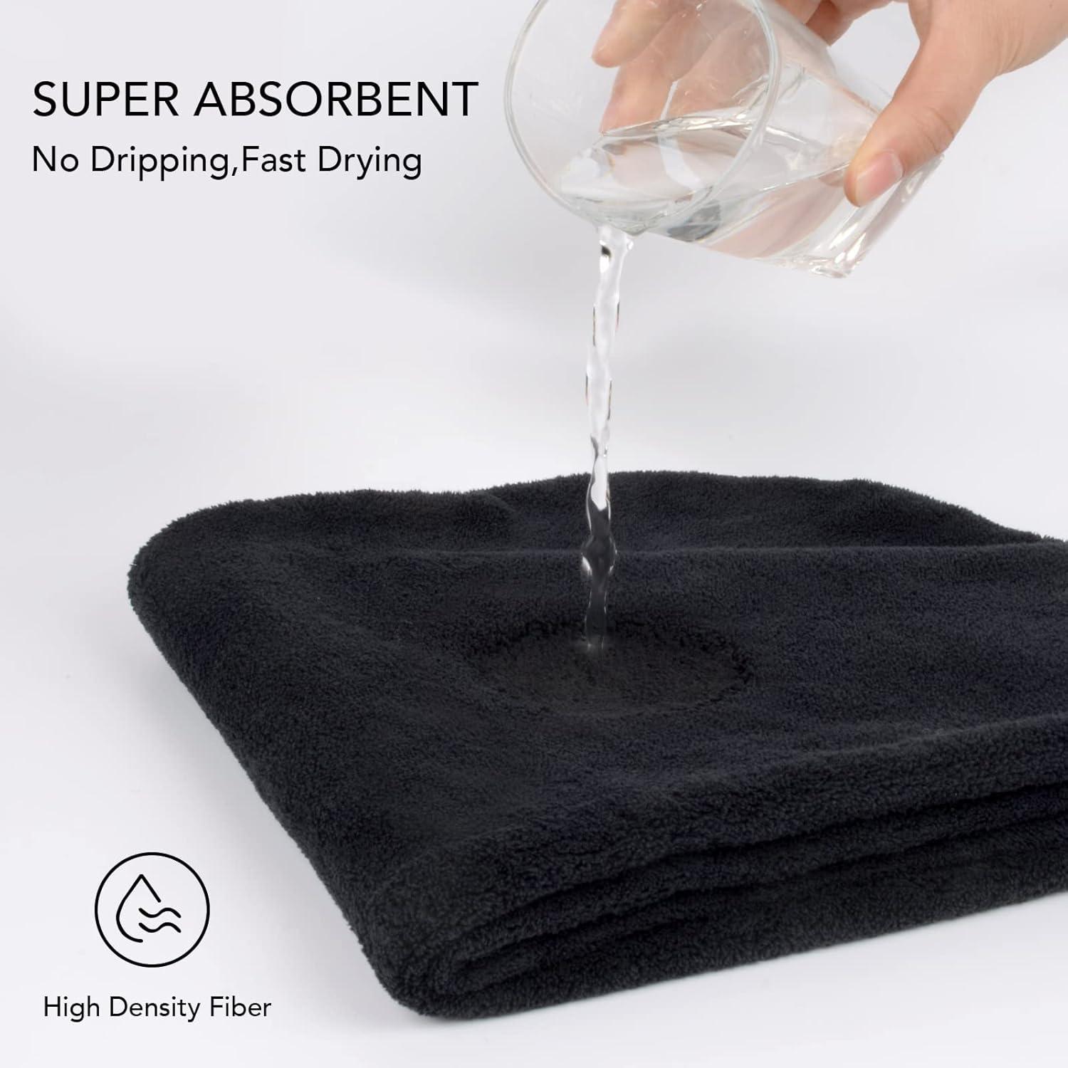 Toalla de Secado de Cabello Microfibra SINLAND 3 Piezas Negra 65x25 cm