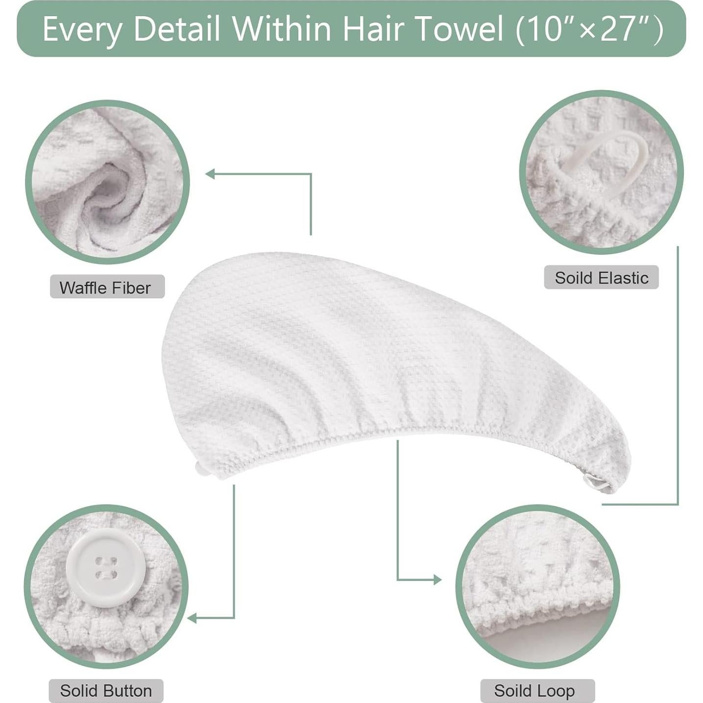 Toalla de Secado de Cabello Microfibra Dolwis - 2 Piezas 25.4x68.6cm