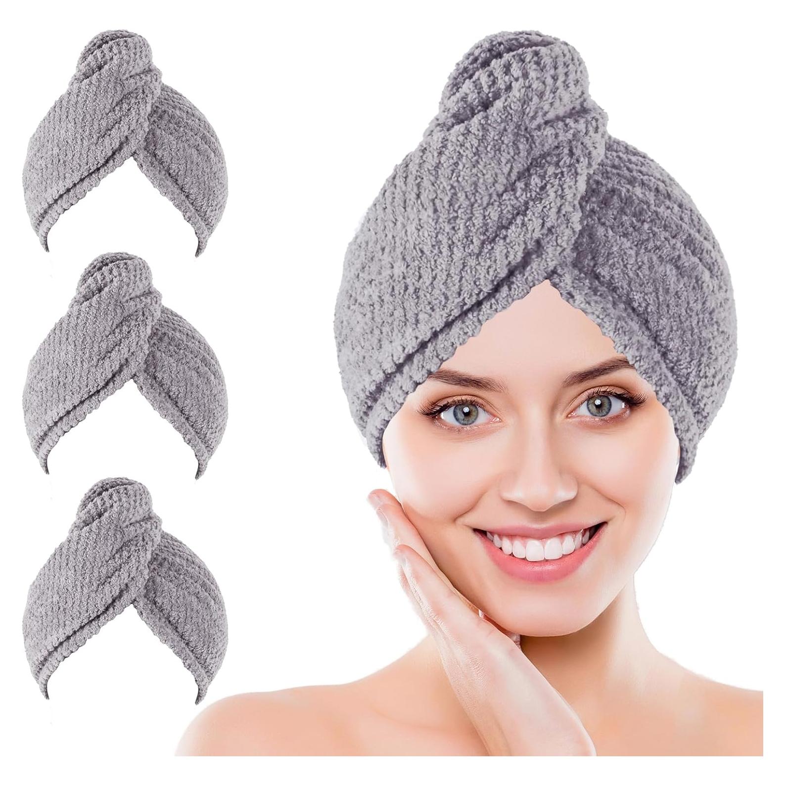 Toalla de Microfibra para el Cabello Kldnkig - Paquete de 3 Gris 25x65 cm