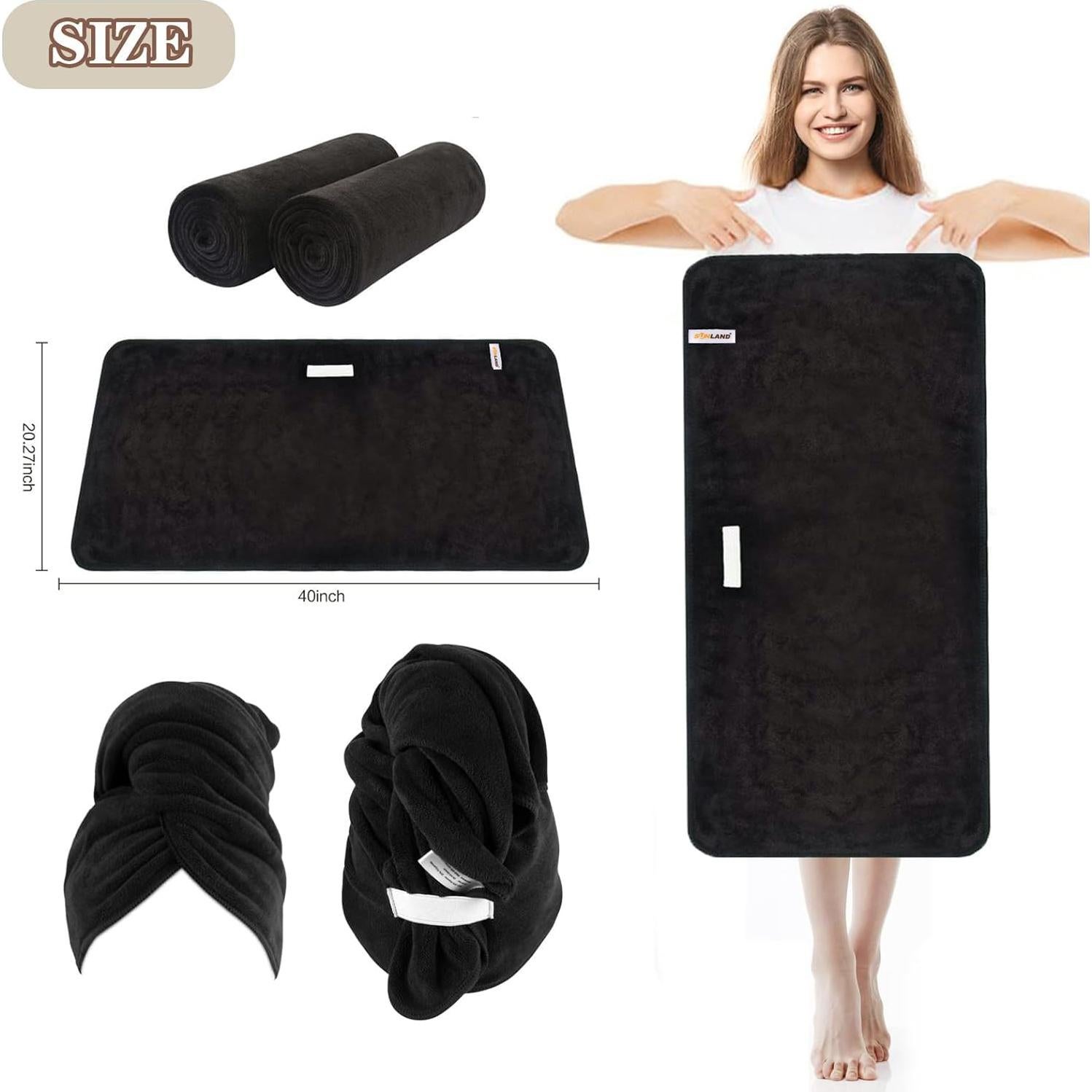 Toallas de Microfibra SUNLAND Antifrizz 50.8x101.6cm 2Pack Negro