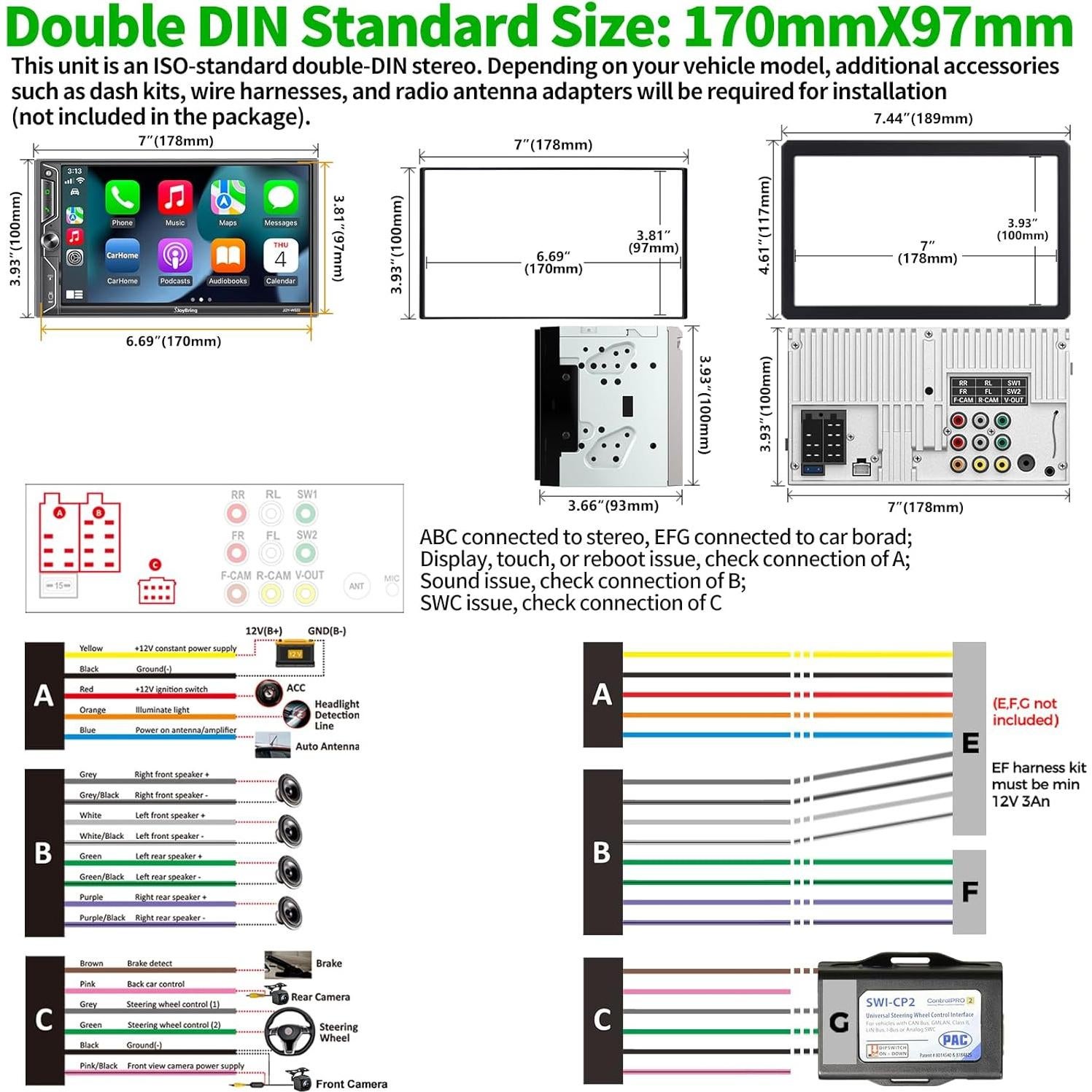 Estéreo de Coche SJOYBRING Doble Din QLED 7" Bluetooth 5.3