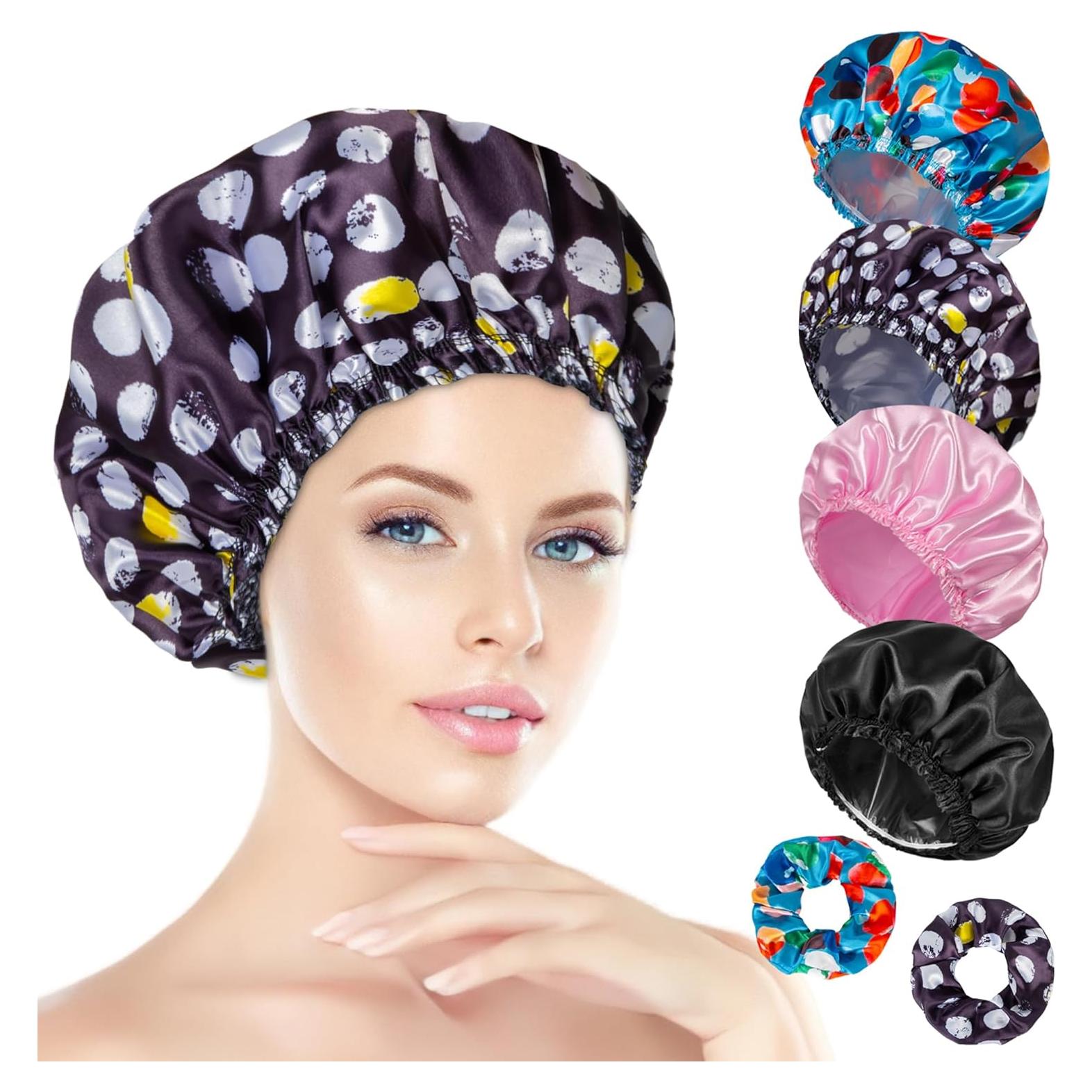Set de 4 Gorras de Ducha Impermeables Happtiger + 2 Scrunchies