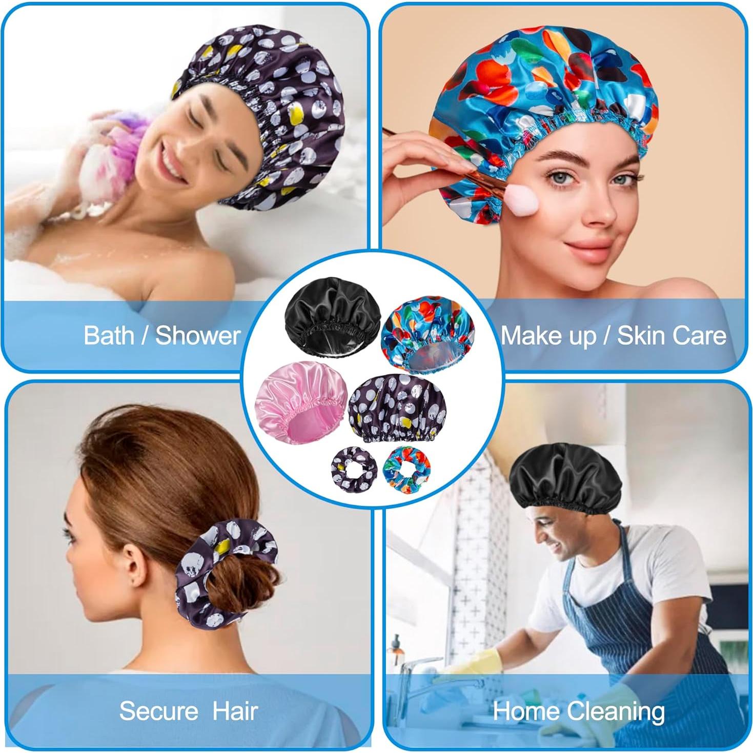 Set de 4 Gorras de Ducha Impermeables Happtiger + 2 Scrunchies