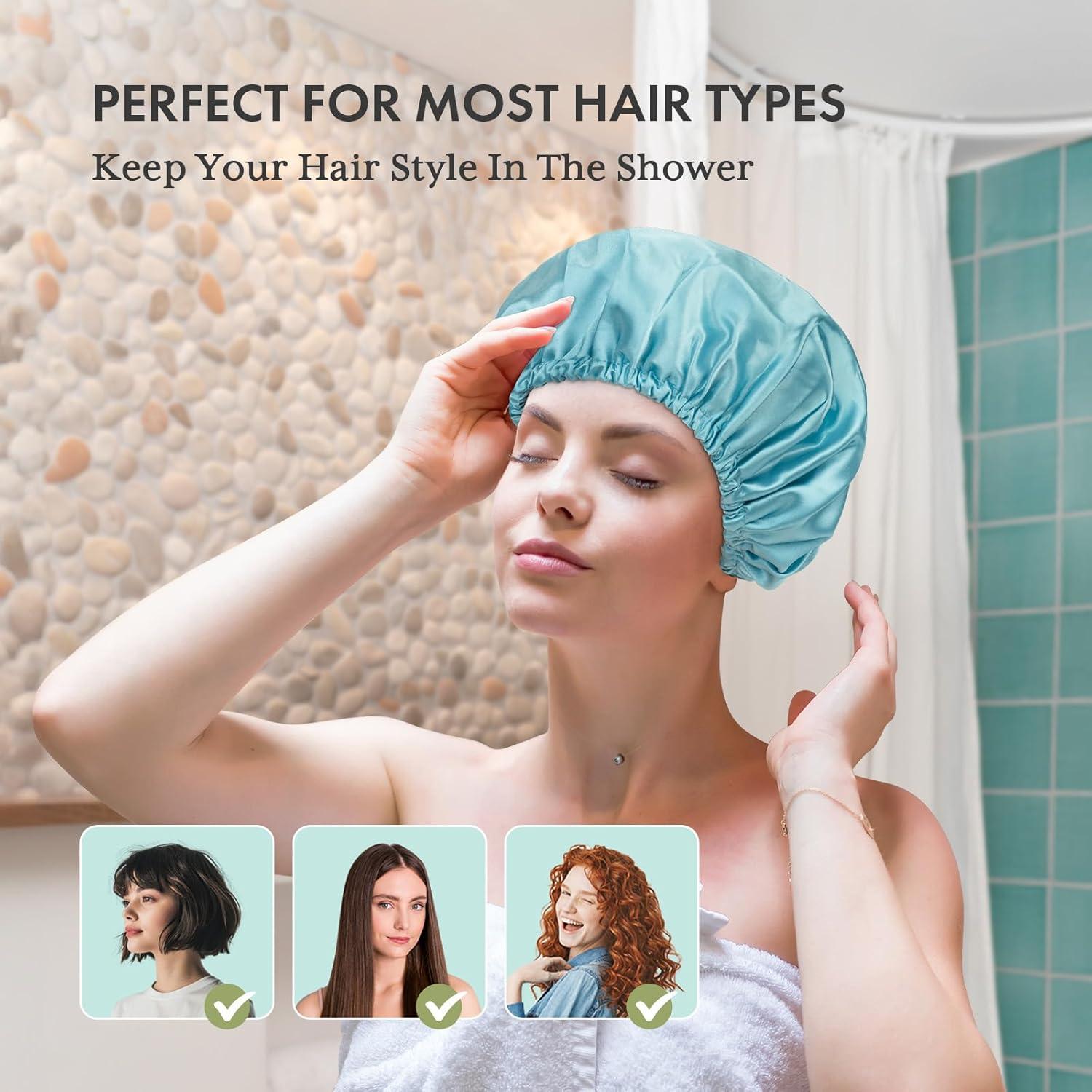 Gorros de Ducha Reutilizables AmazerBath - Paquete de 4, Tamaño Grande