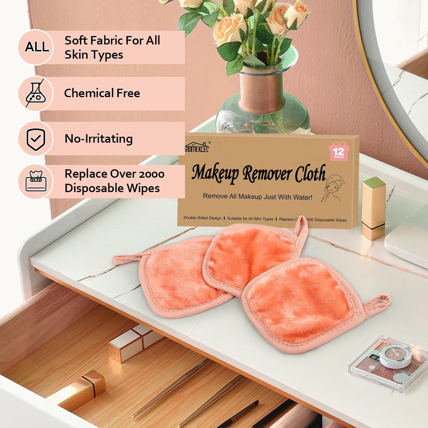 Paños Desmaquillantes Reutilizables HOMEXCEL 12 Piezas Rosa 12.7x12.7cm