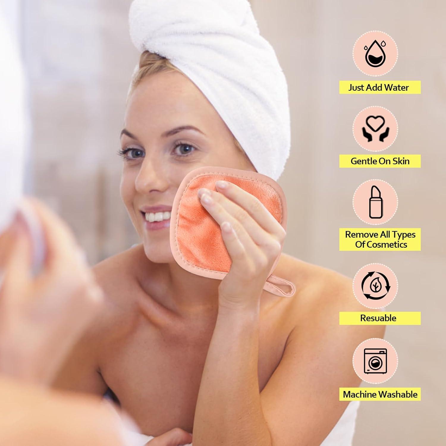 Paños Desmaquillantes Reutilizables HOMEXCEL 12 Piezas Rosa 12.7x12.7cm