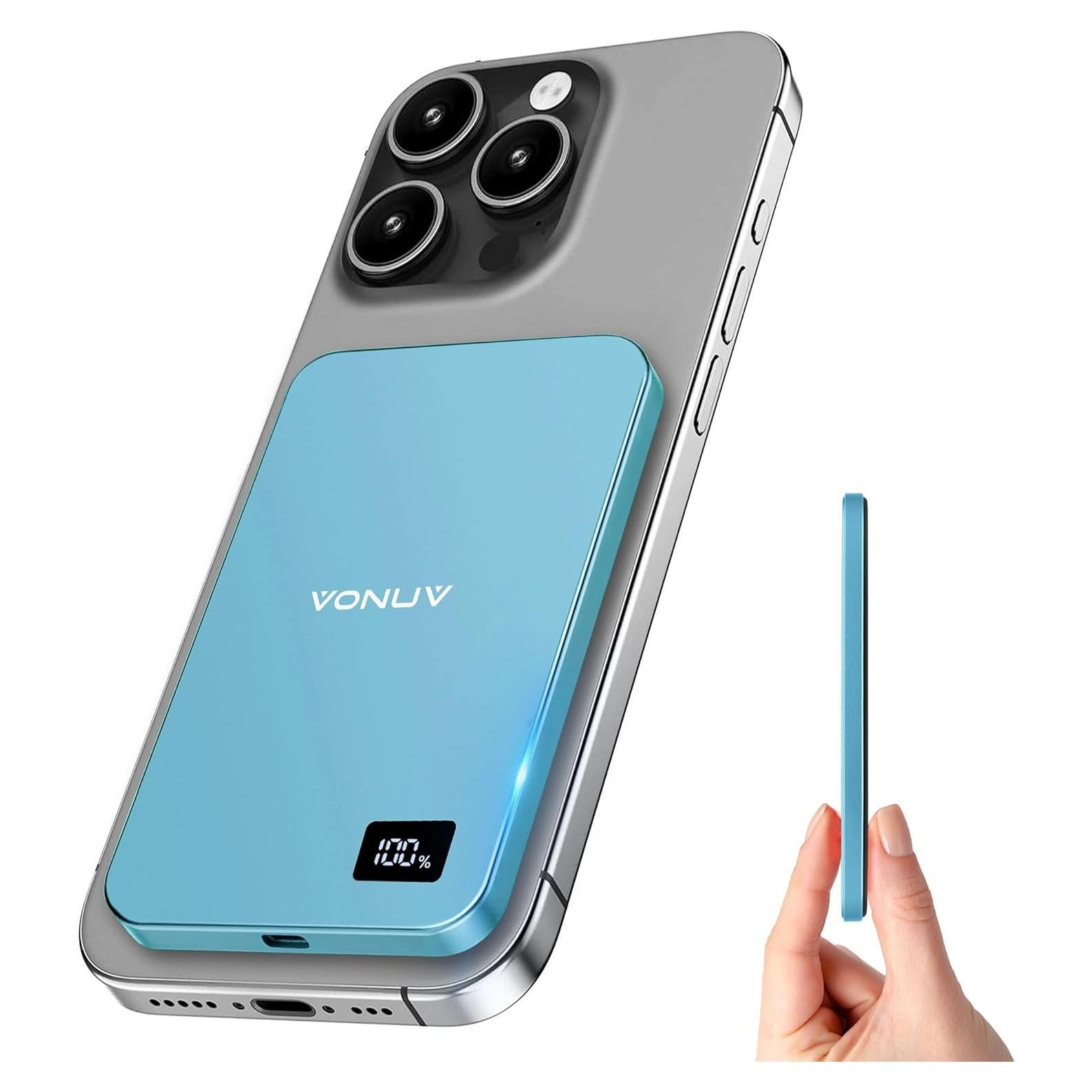 Cargador Portátil Magnético 5000mAh VONUV Carga Rápida 15W