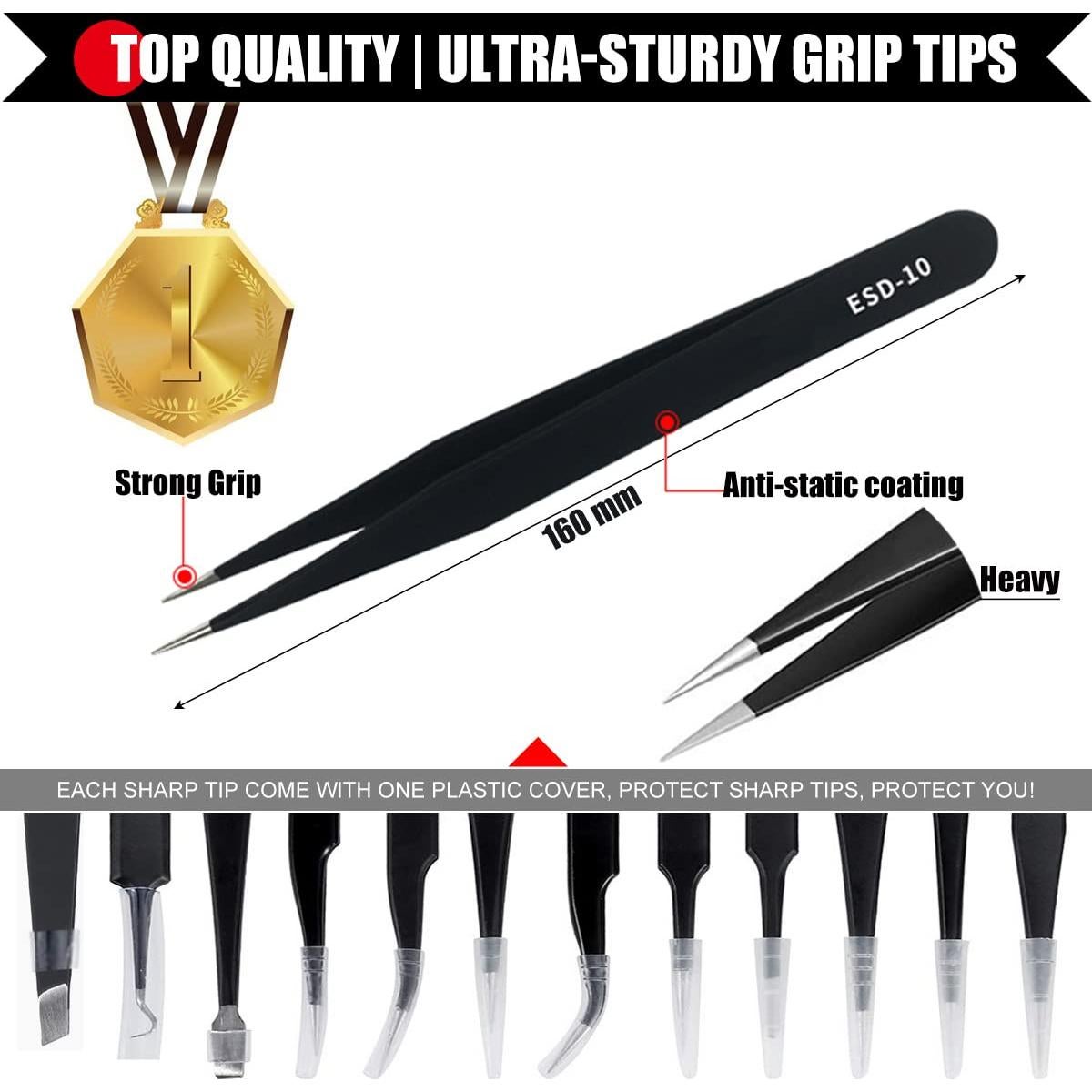 Juego de Pinzas de Precisión Antonki 12 Piezas con Estuche