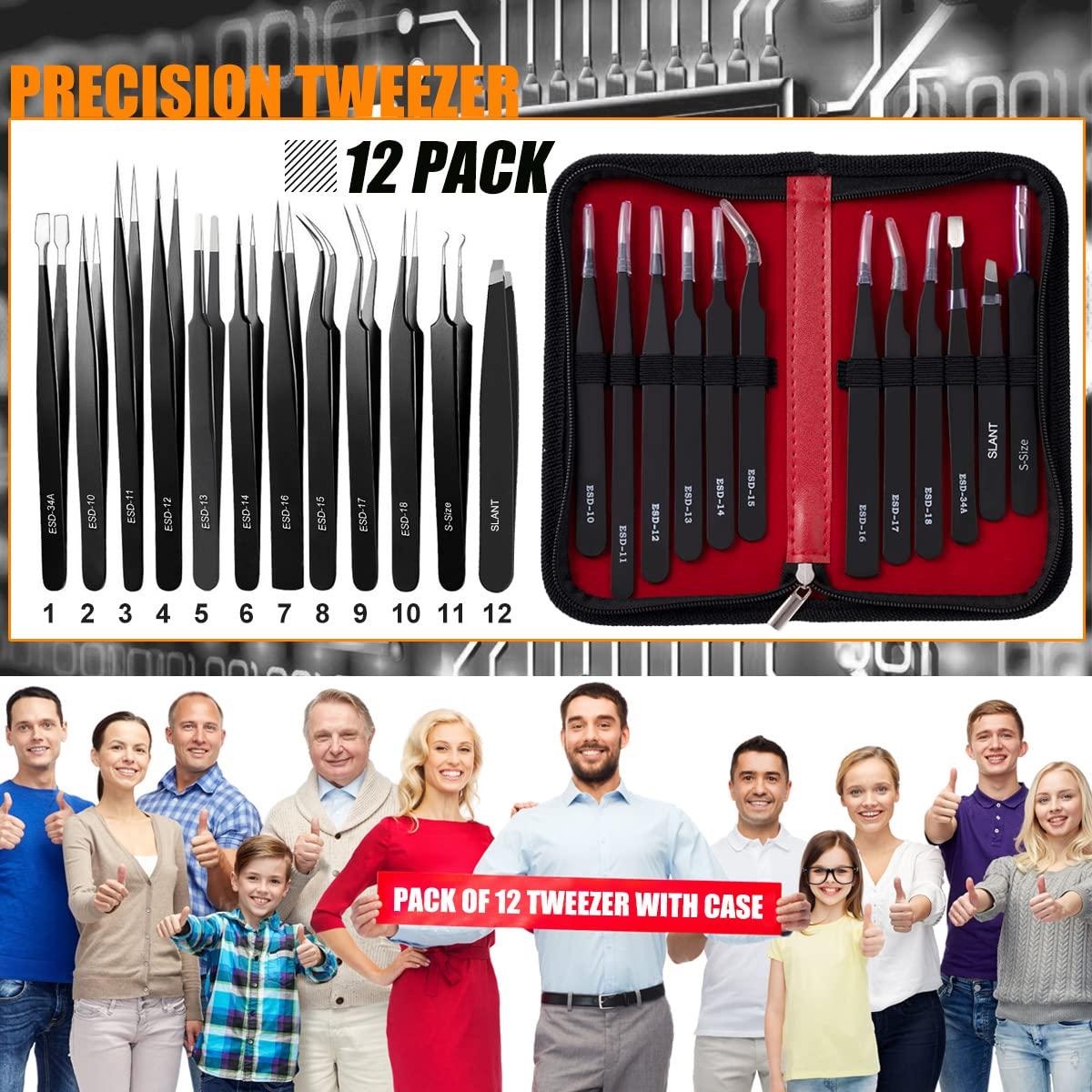 Juego de Pinzas de Precisión Antonki 12 Piezas con Estuche