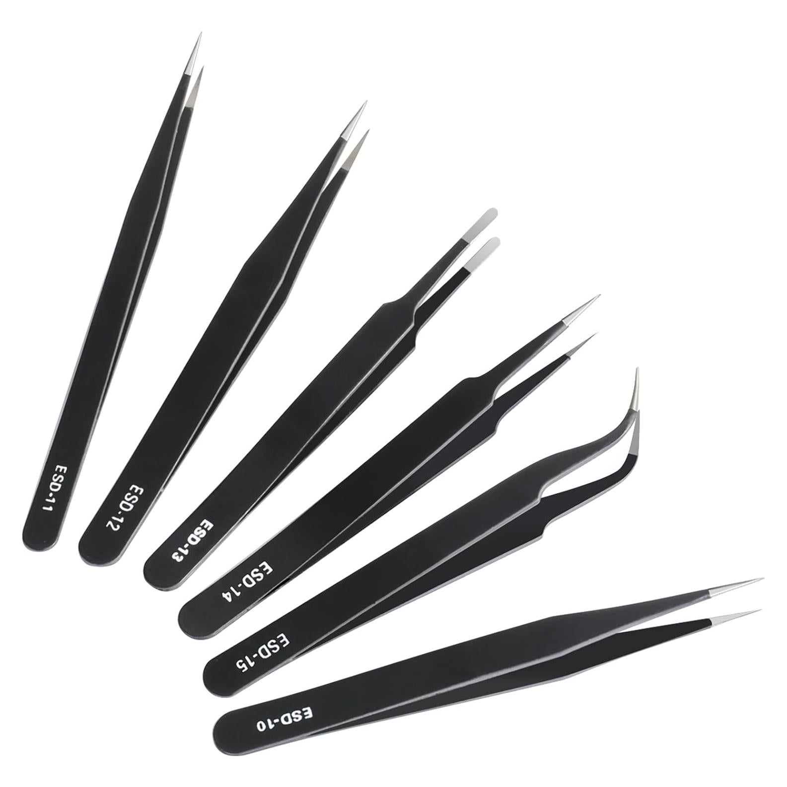 Juego de 6 Pinzas de Precisión CHERALKEST Acero Inoxidable ESD