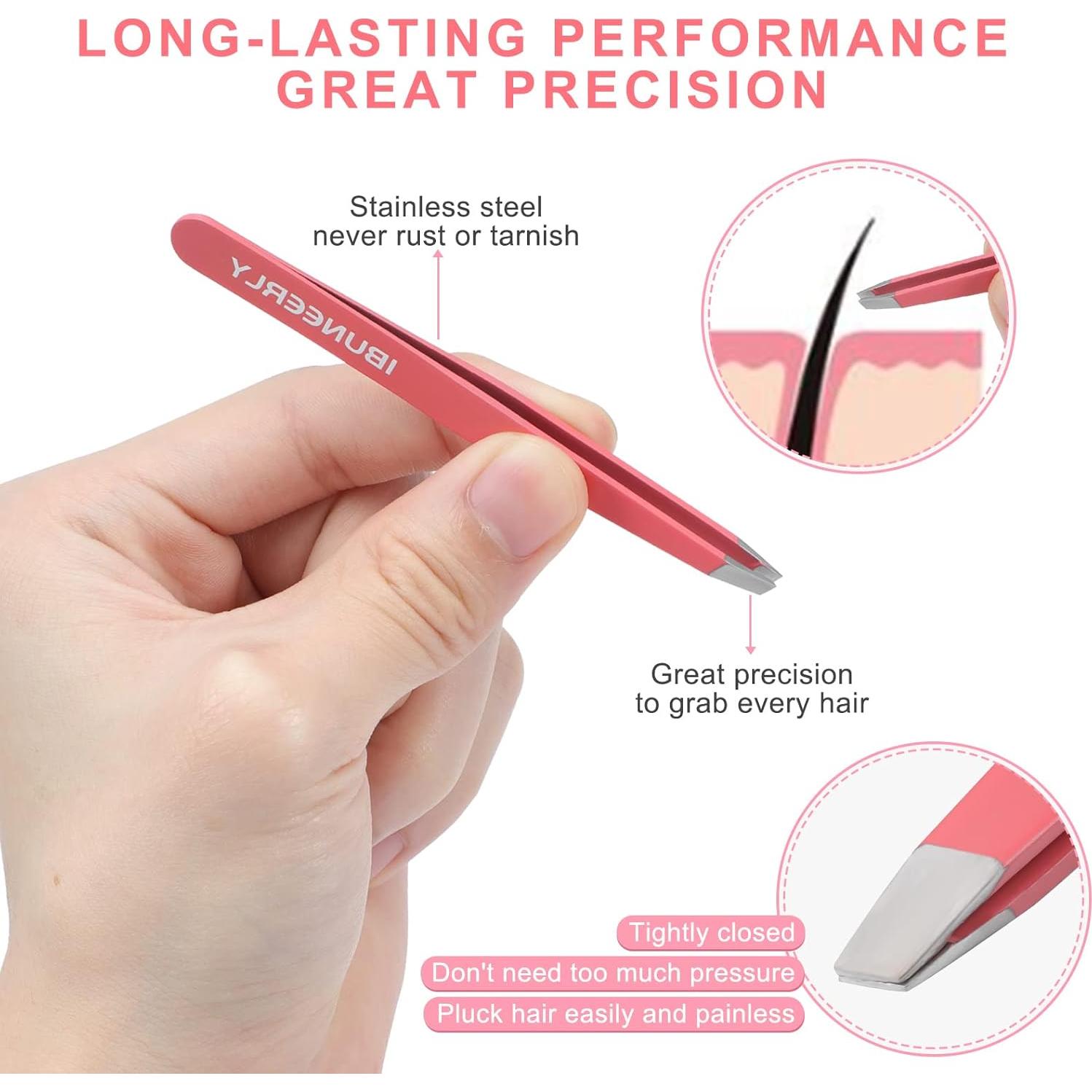 Juego de Pinzas para Cejas iBuneerly 4 Piezas Acero Inoxidable