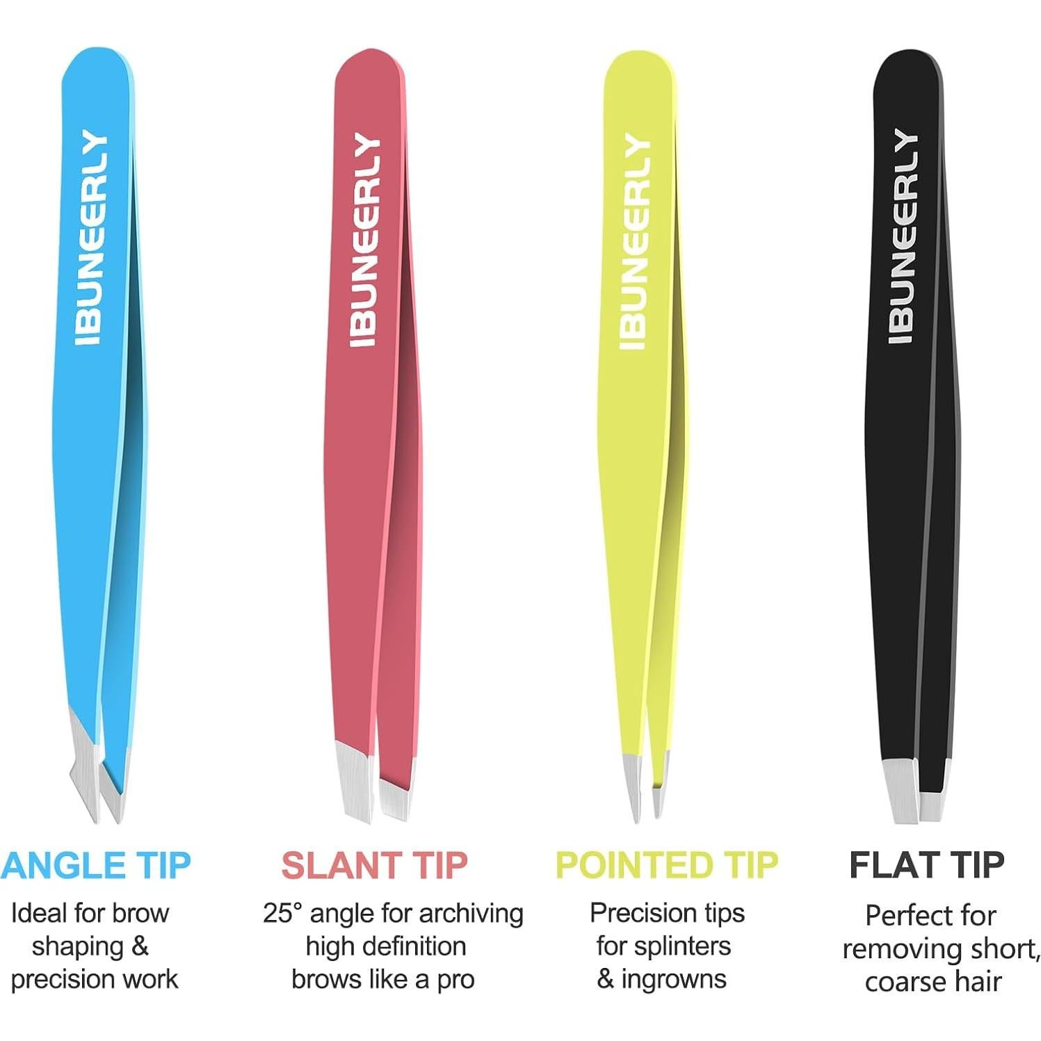 Juego de Pinzas para Cejas iBuneerly 4 Piezas Acero Inoxidable