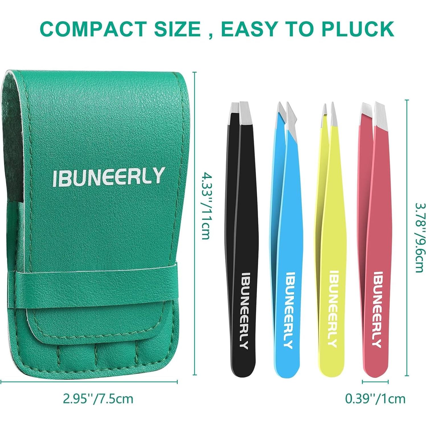 Juego de Pinzas para Cejas iBuneerly 4 Piezas Acero Inoxidable