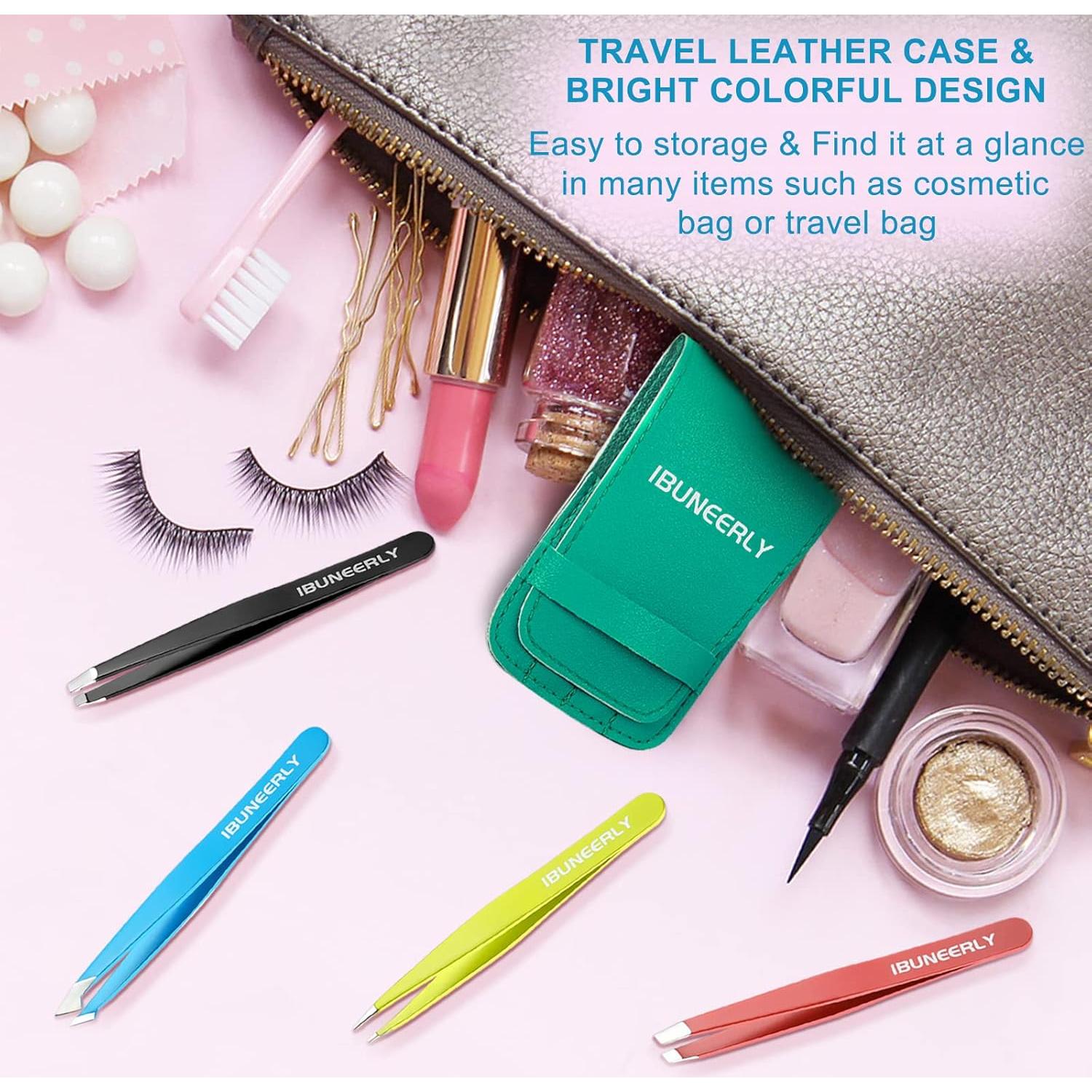 Juego de Pinzas para Cejas iBuneerly 4 Piezas Acero Inoxidable