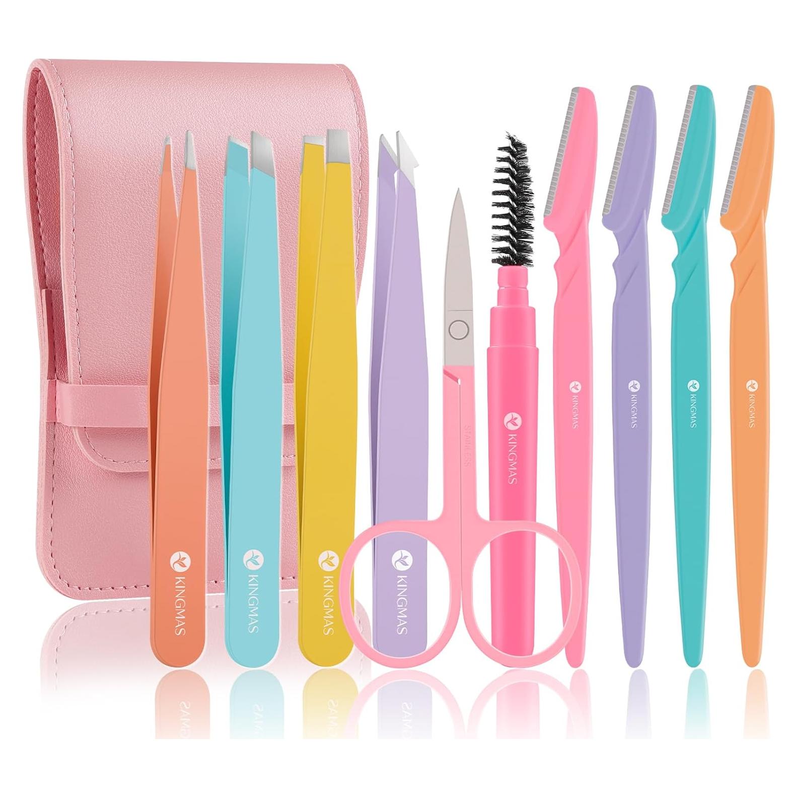 Set de 10 Pinzas de Precisión KINGMAS para Cejas y Vello Facial