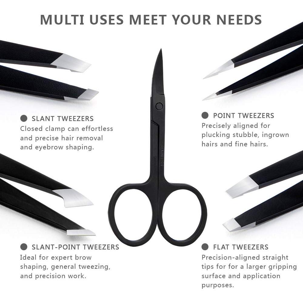 Juego de Pinzas de Acero Inoxidable Lin Kai 5 Piezas con Tijeras